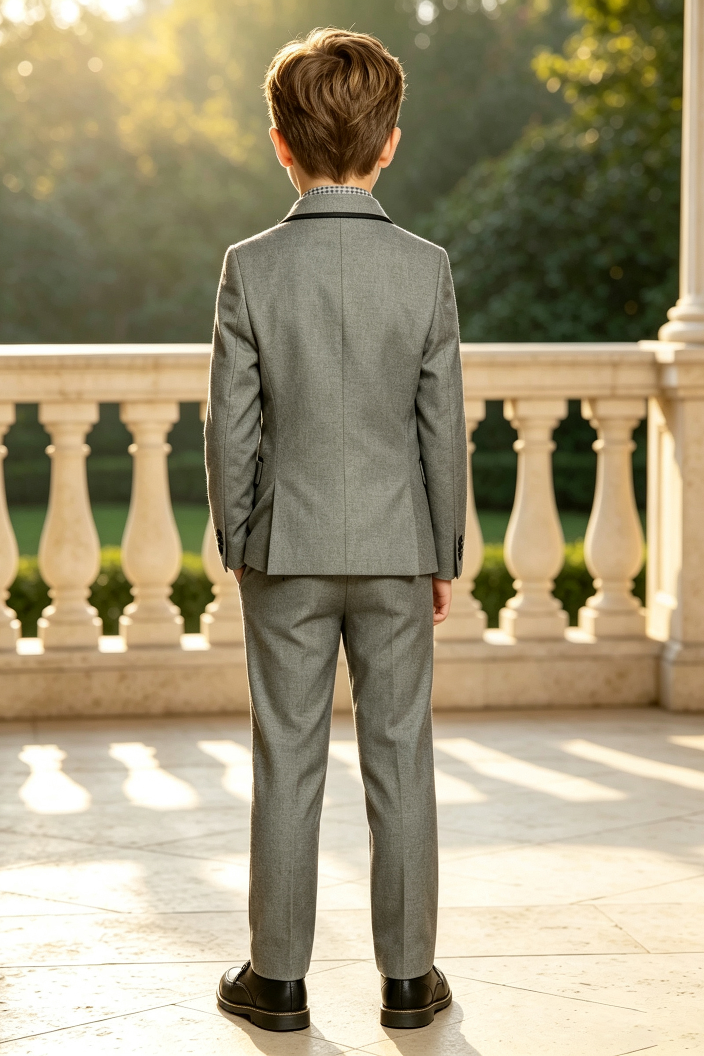 Dark Grey Cotton Linen-Blend Black Piping Trim Suit 2-Piece Set