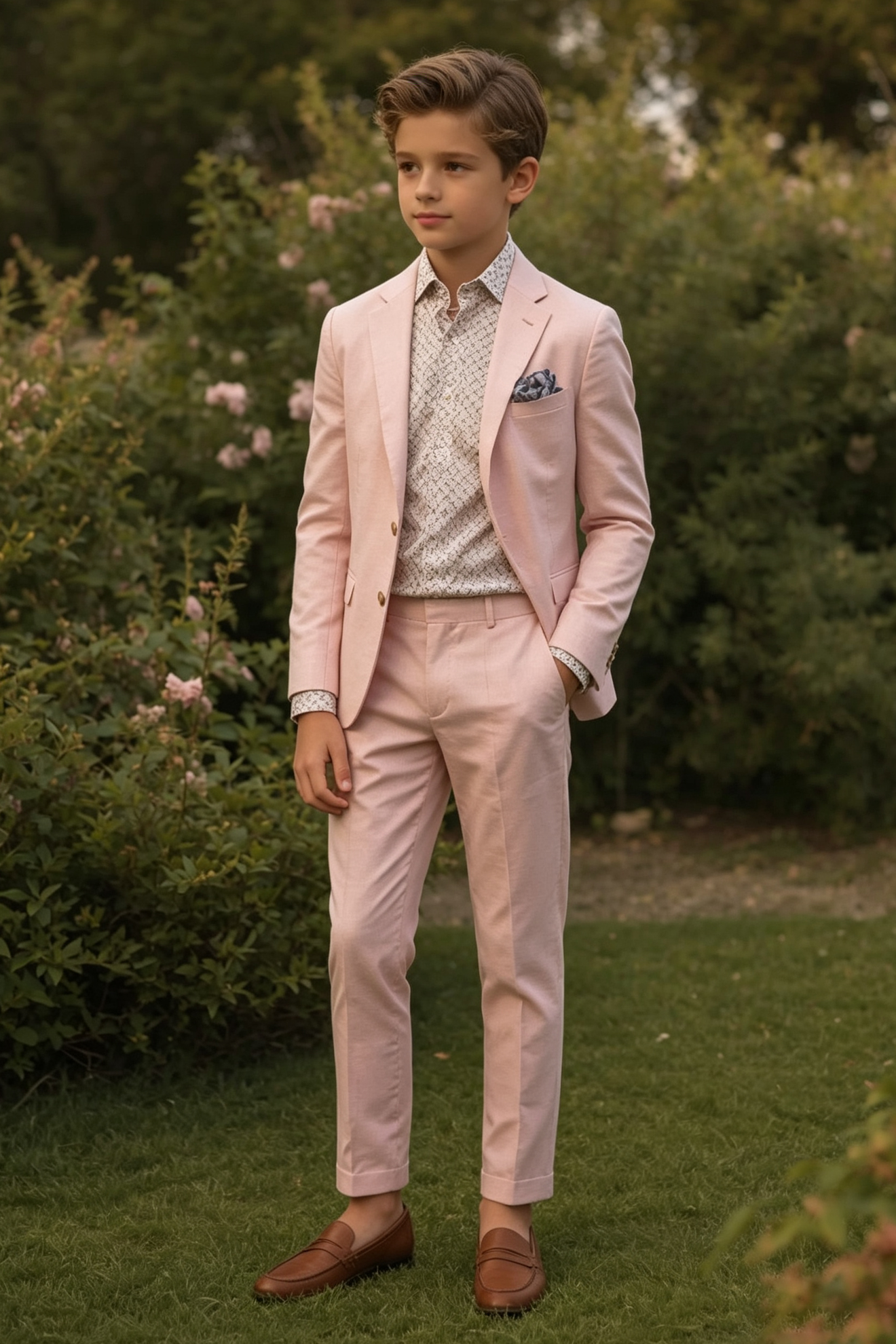 Light Pink Cotton Linen Blend Single Breasted Blazer 2-Piece Suit