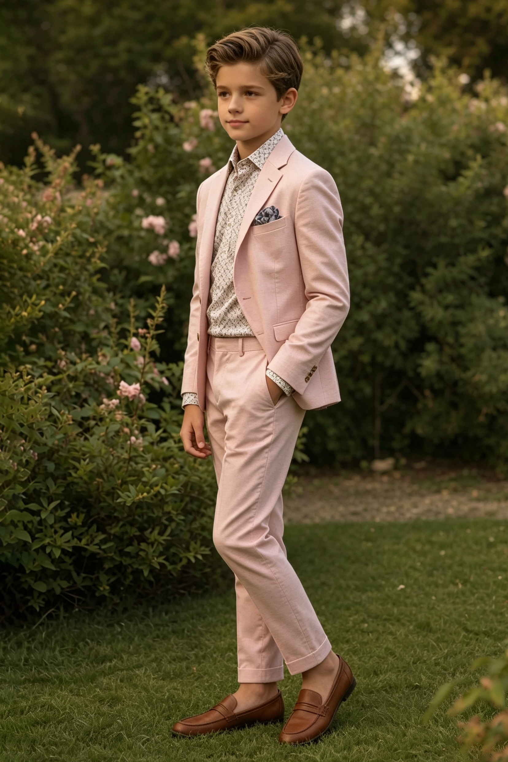 Light Pink Cotton Linen Blend Single Breasted Blazer 2-Piece Suit