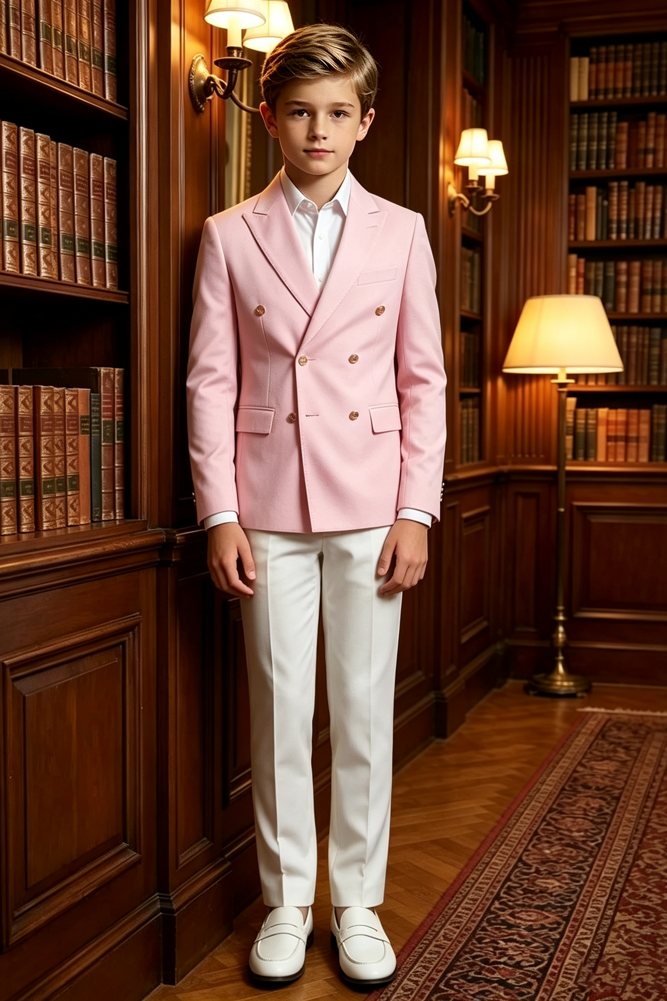 Pink & White Twill Blend Double Breasted 2-Piece Suit