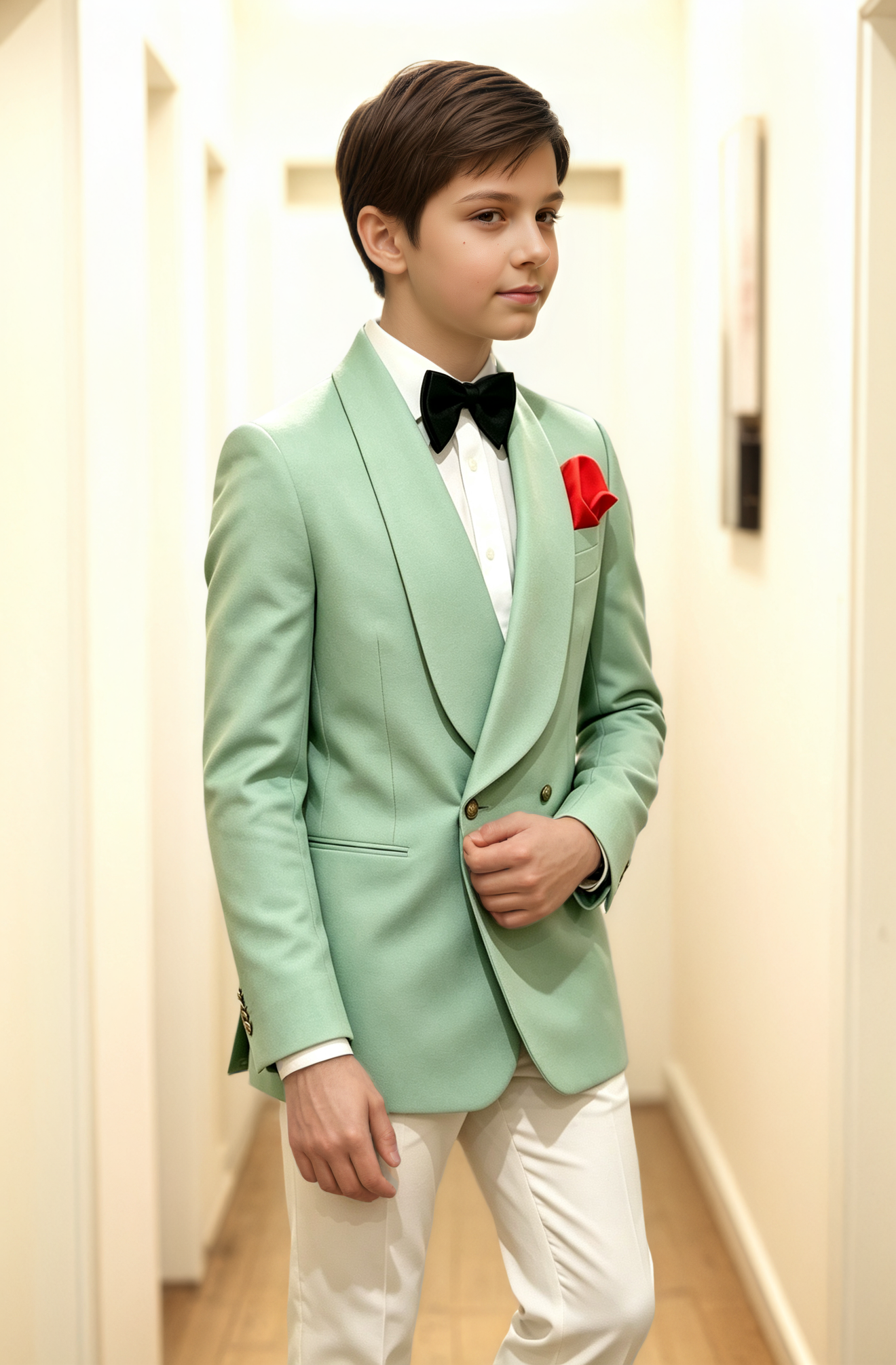 Mint Green Serge Blend Shawl Lapel Double Breasted Formal Tuxedo Blazer