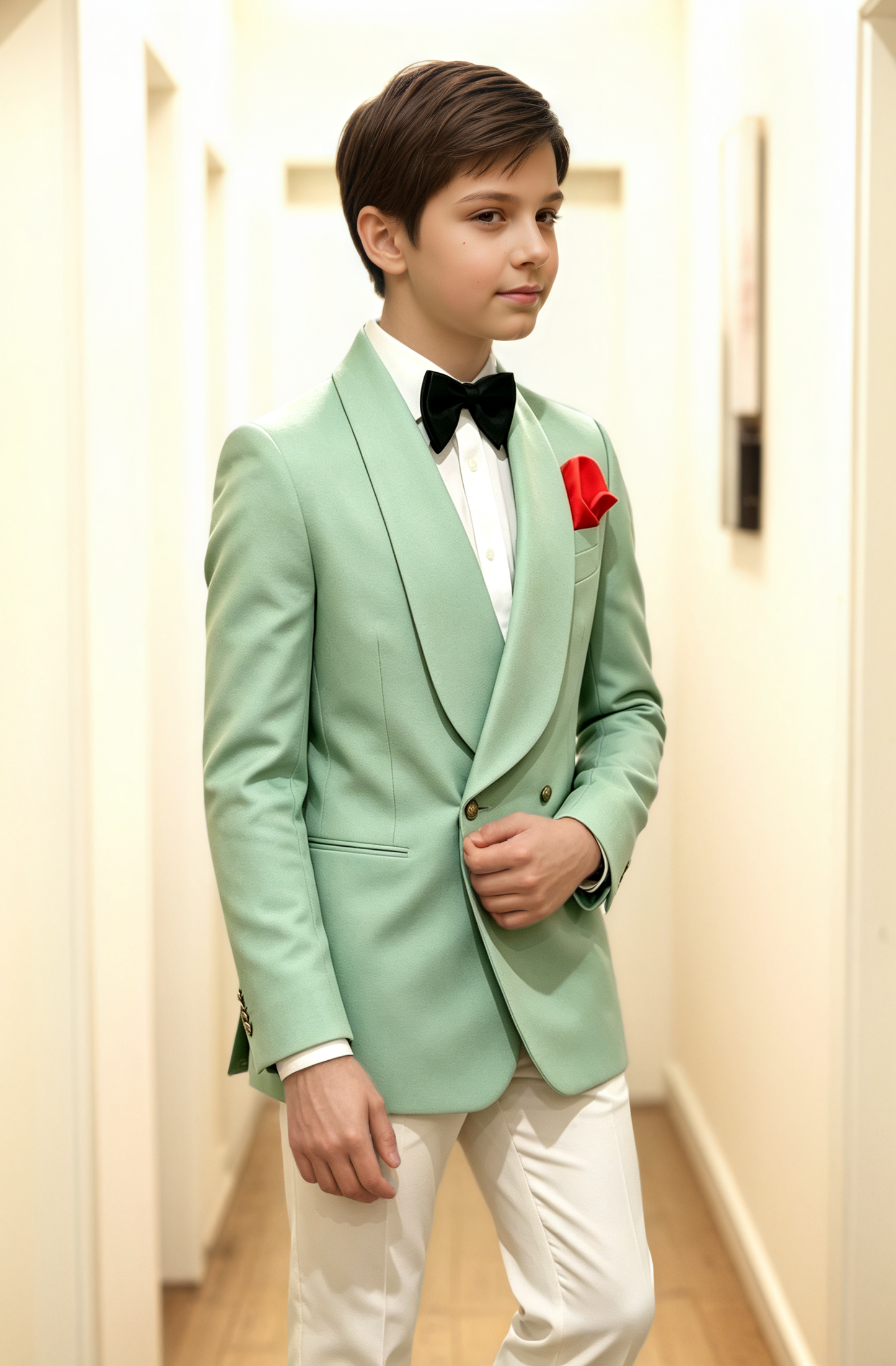 Mint Green Serge Blend Shawl Lapel Double Breasted Formal Tuxedo Blazer