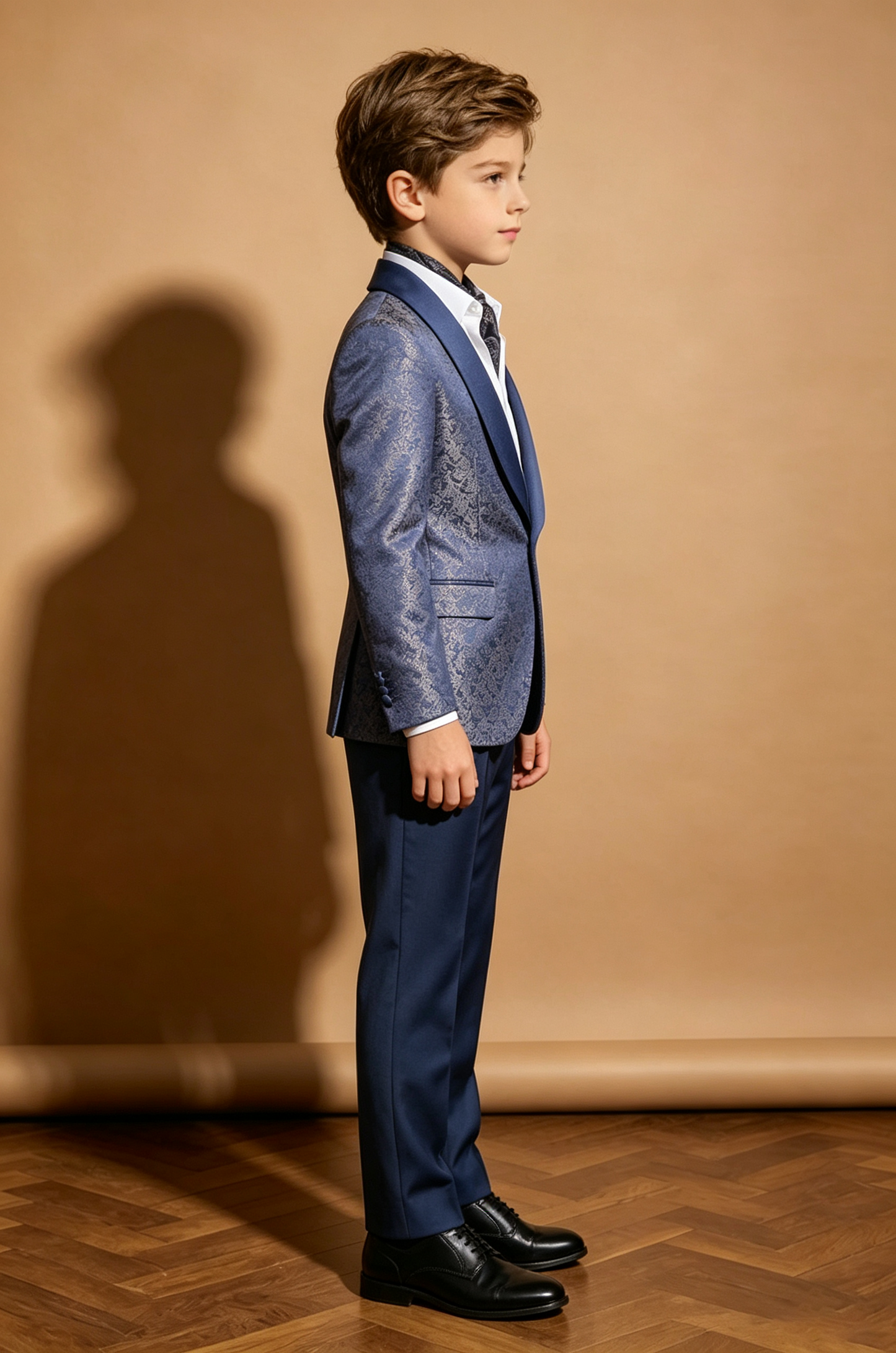 Deep Navy Jacquard Satin Twill Single Breasted Shawl Lapel Blazer 2-Piece Suit