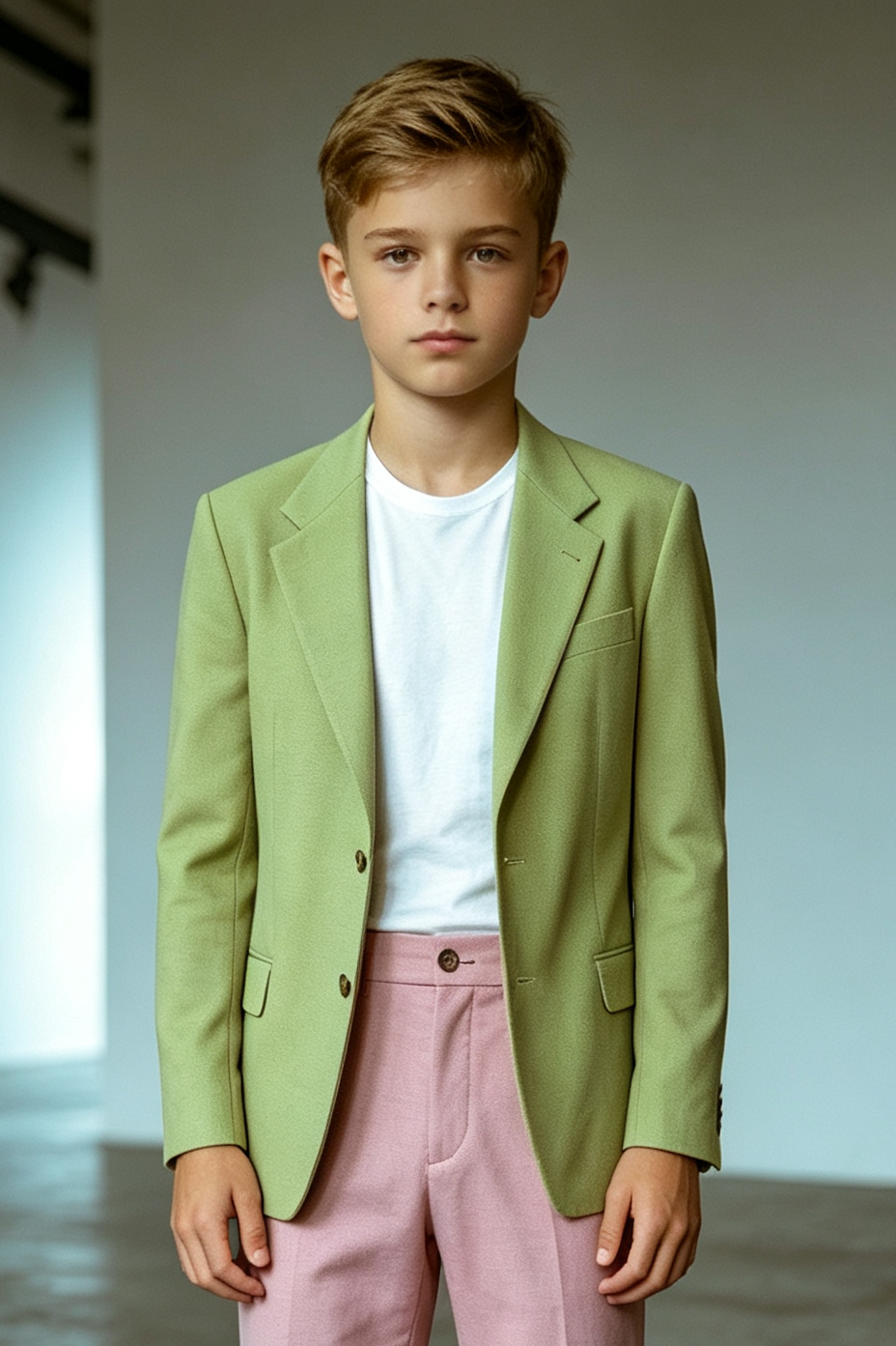 Grass Green Twill Blend Single Breasted Standalone Blazer