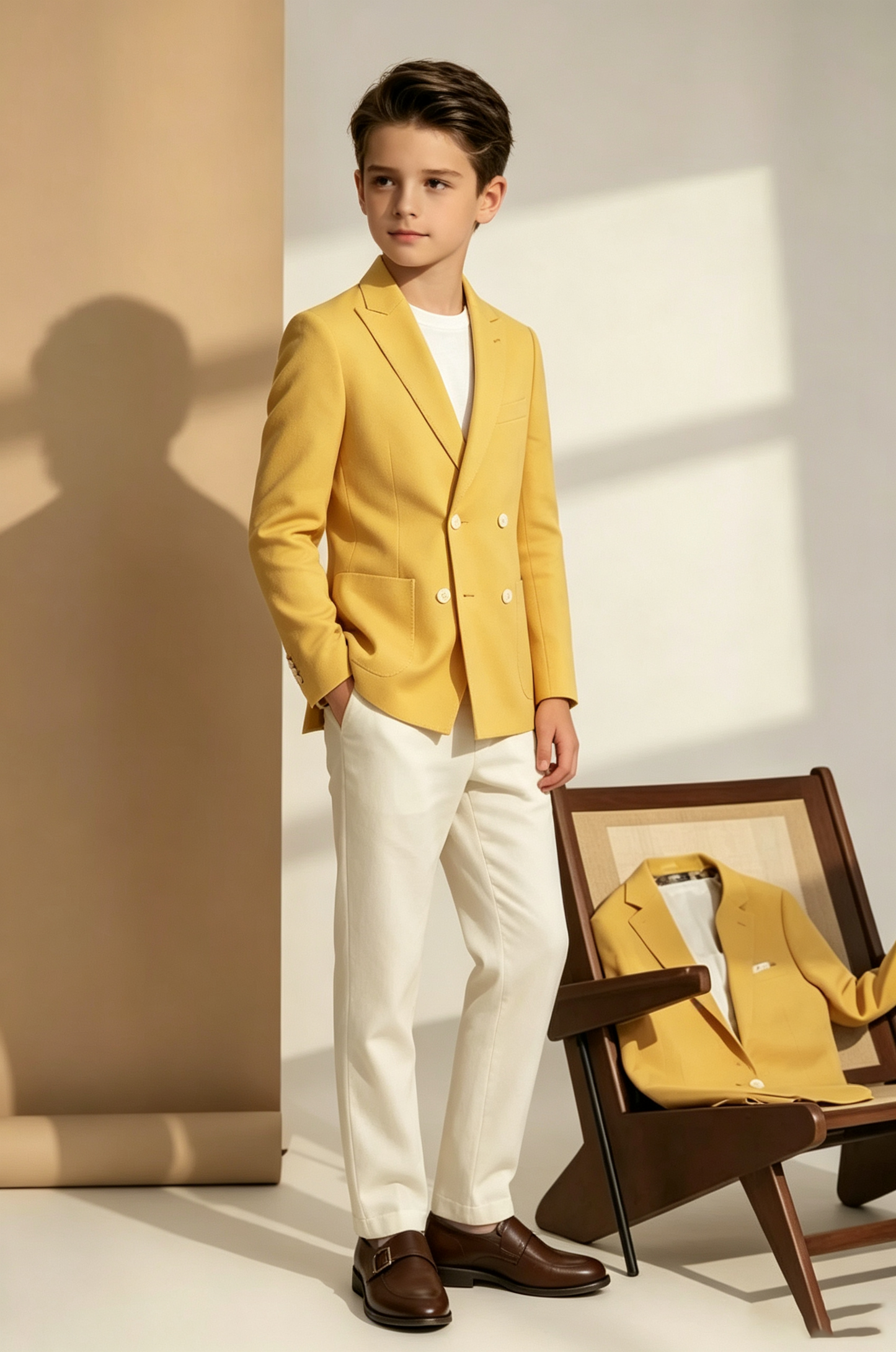 Golden Yellow Cotton Linen Blend Double Breasted 2-Piece Suit