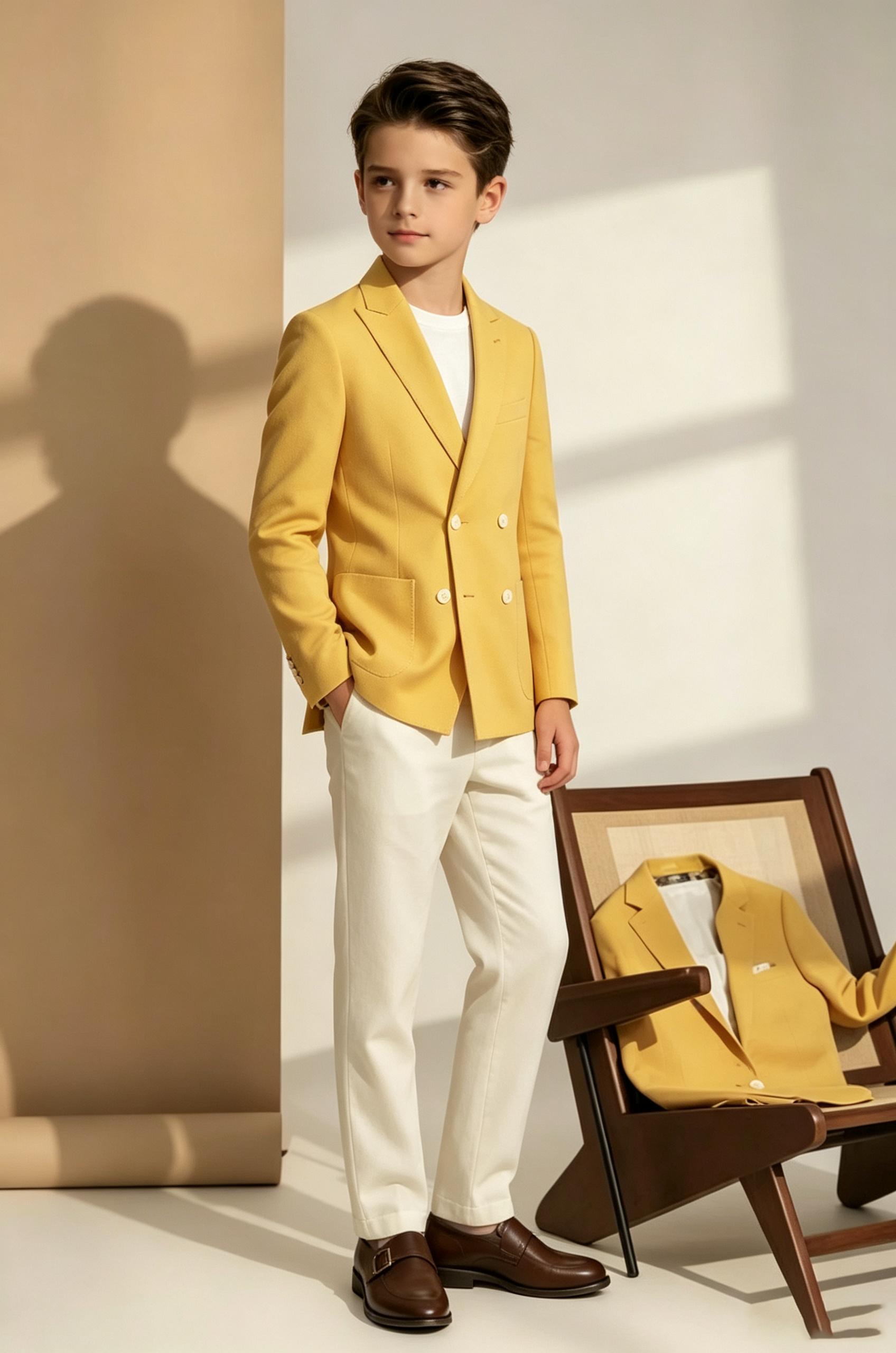 Golden Yellow Cotton Linen Blend Double Breasted 2-Piece Suit