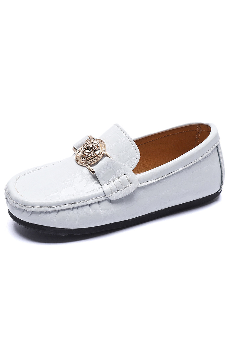 Black Crocodile Embossed Golden Metal Emblem Leather British Slip-On Loafers
