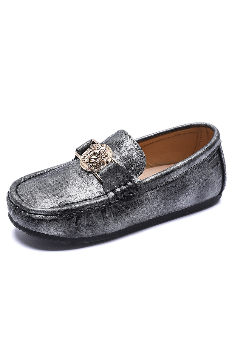 Black Crocodile Embossed Golden Metal Emblem Leather British Slip-On Loafers
