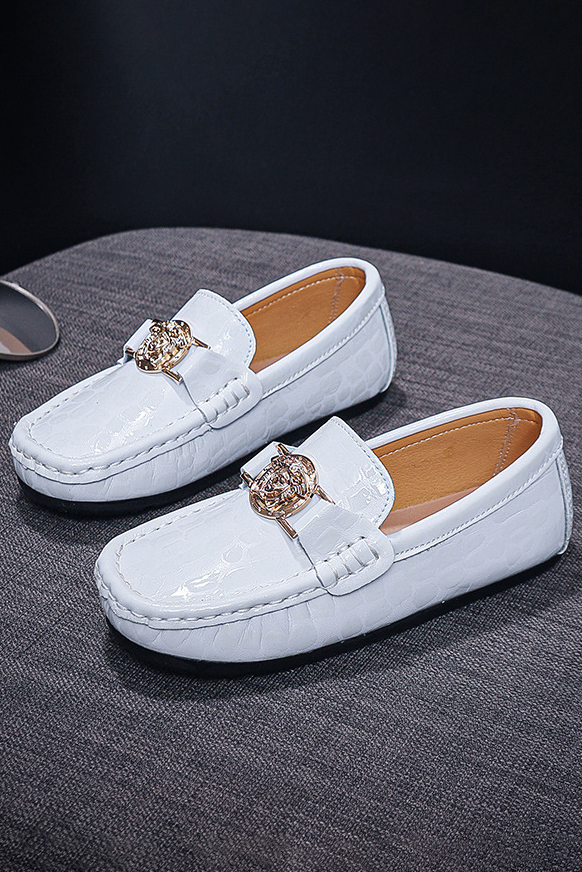 Black Crocodile Embossed Golden Metal Emblem Leather British Slip-On Loafers