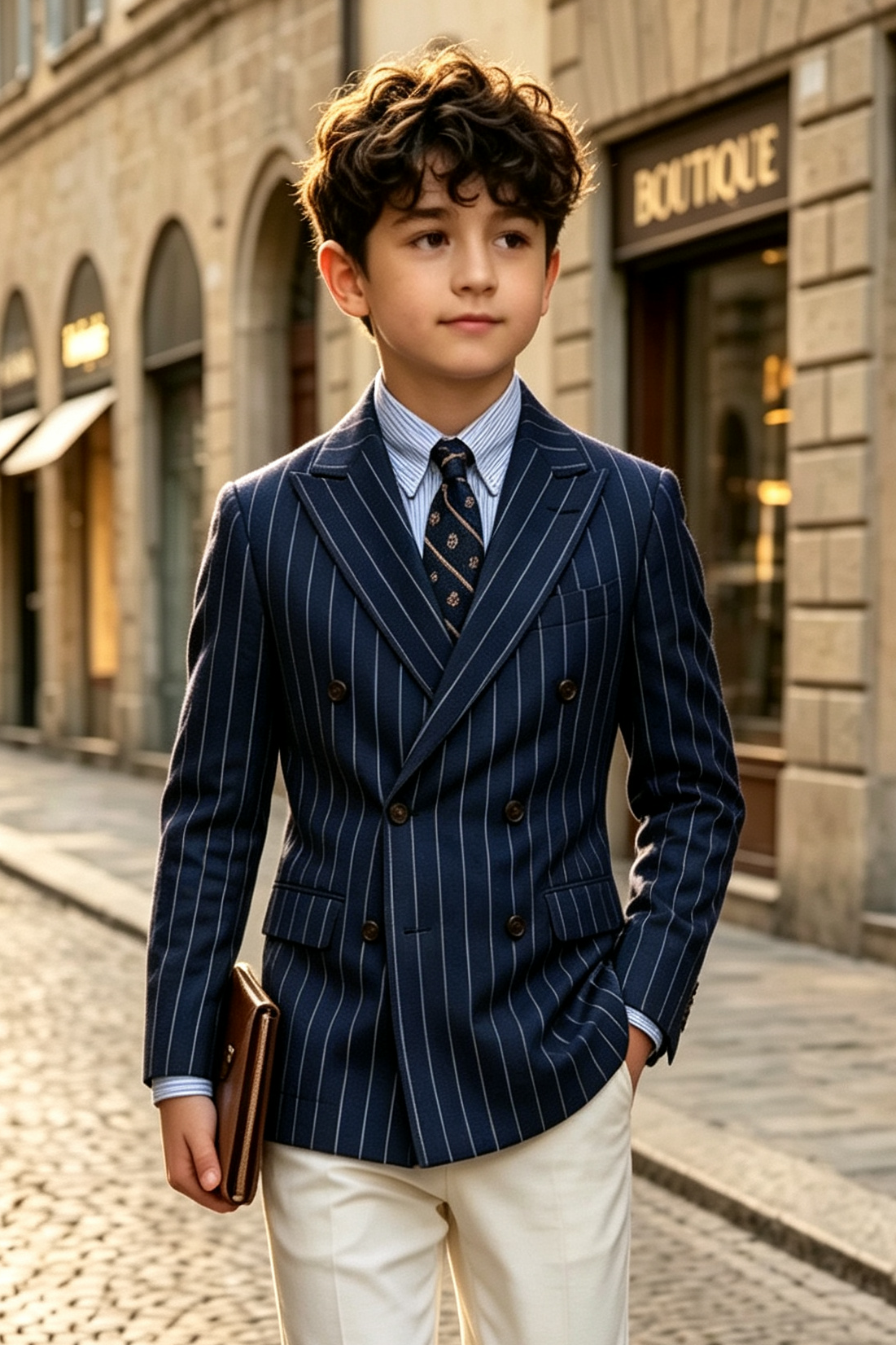 Deep Navy Pinstripe Twill Blend Double Breasted 2-Piece Suit