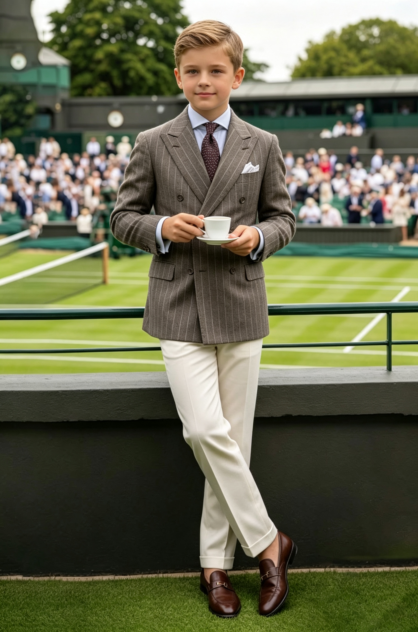 Warm Taupe Pinstripe Twill Blend Double Breasted 2-Piece Suit