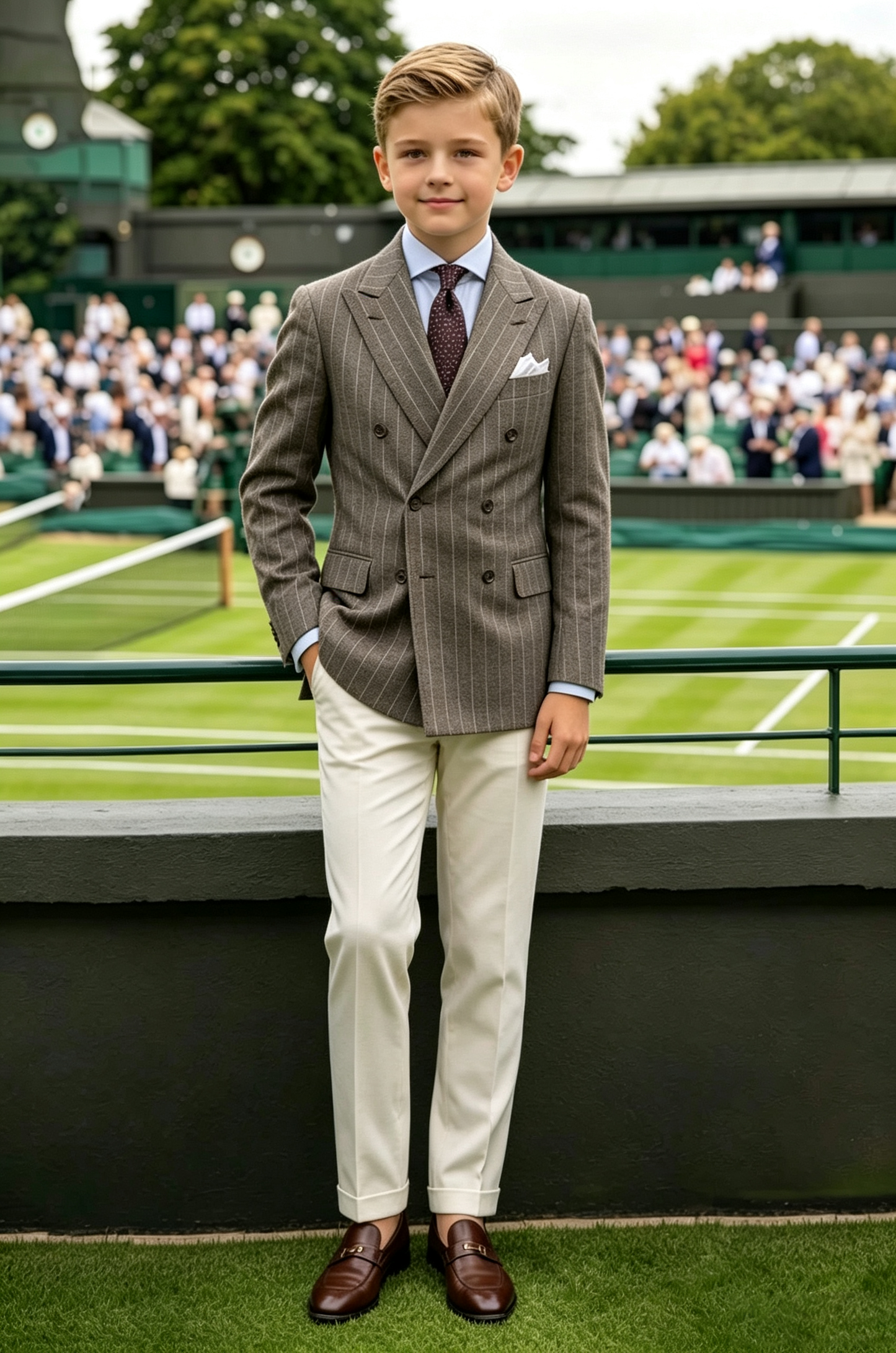 Warm Taupe Pinstripe Twill Blend Double Breasted 2-Piece Suit