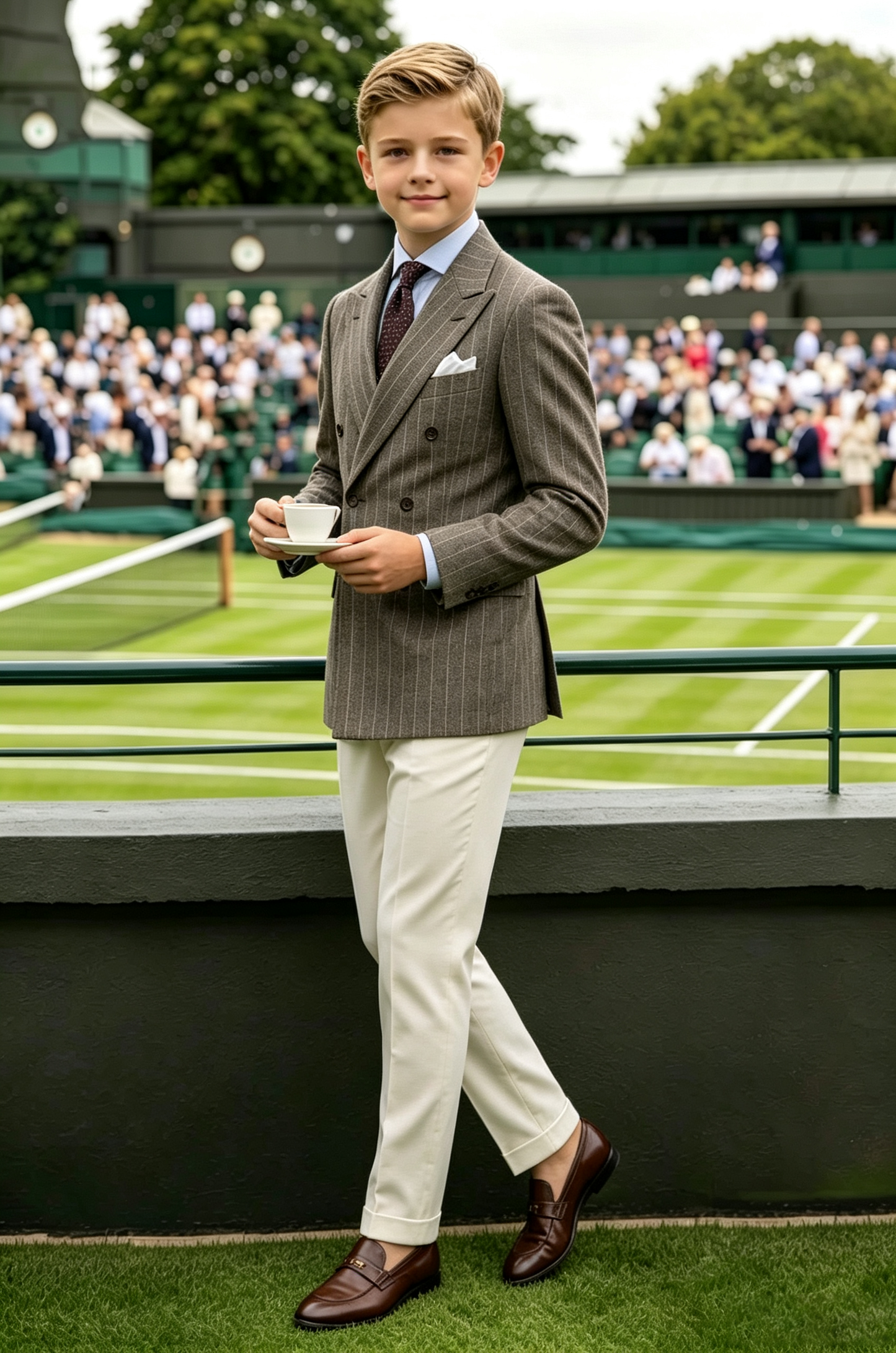 Warm Taupe Pinstripe Twill Blend Double Breasted 2-Piece Suit