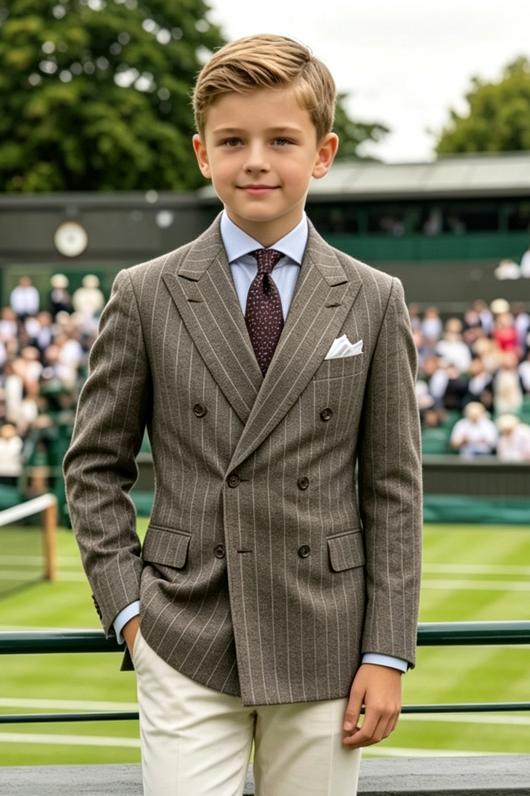 Warm Taupe Pinstripe Twill Blend Double Breasted 2-Piece Suit