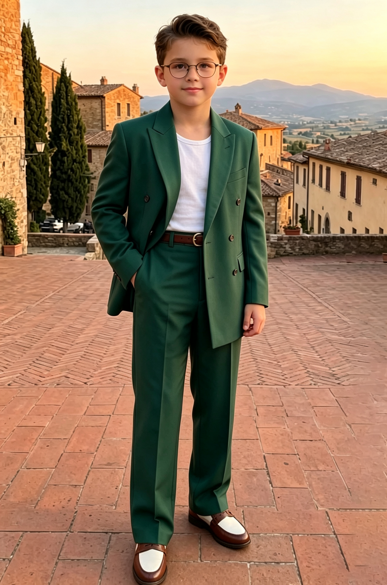Deep Forest Green Twill Blend Double Breasted 2-Piece Suit