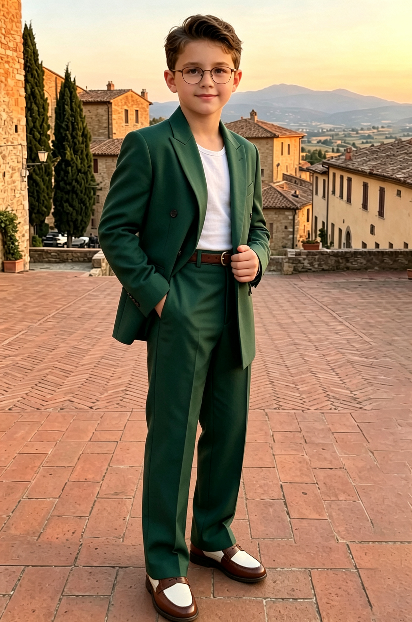 Deep Forest Green Twill Blend Double Breasted 2-Piece Suit
