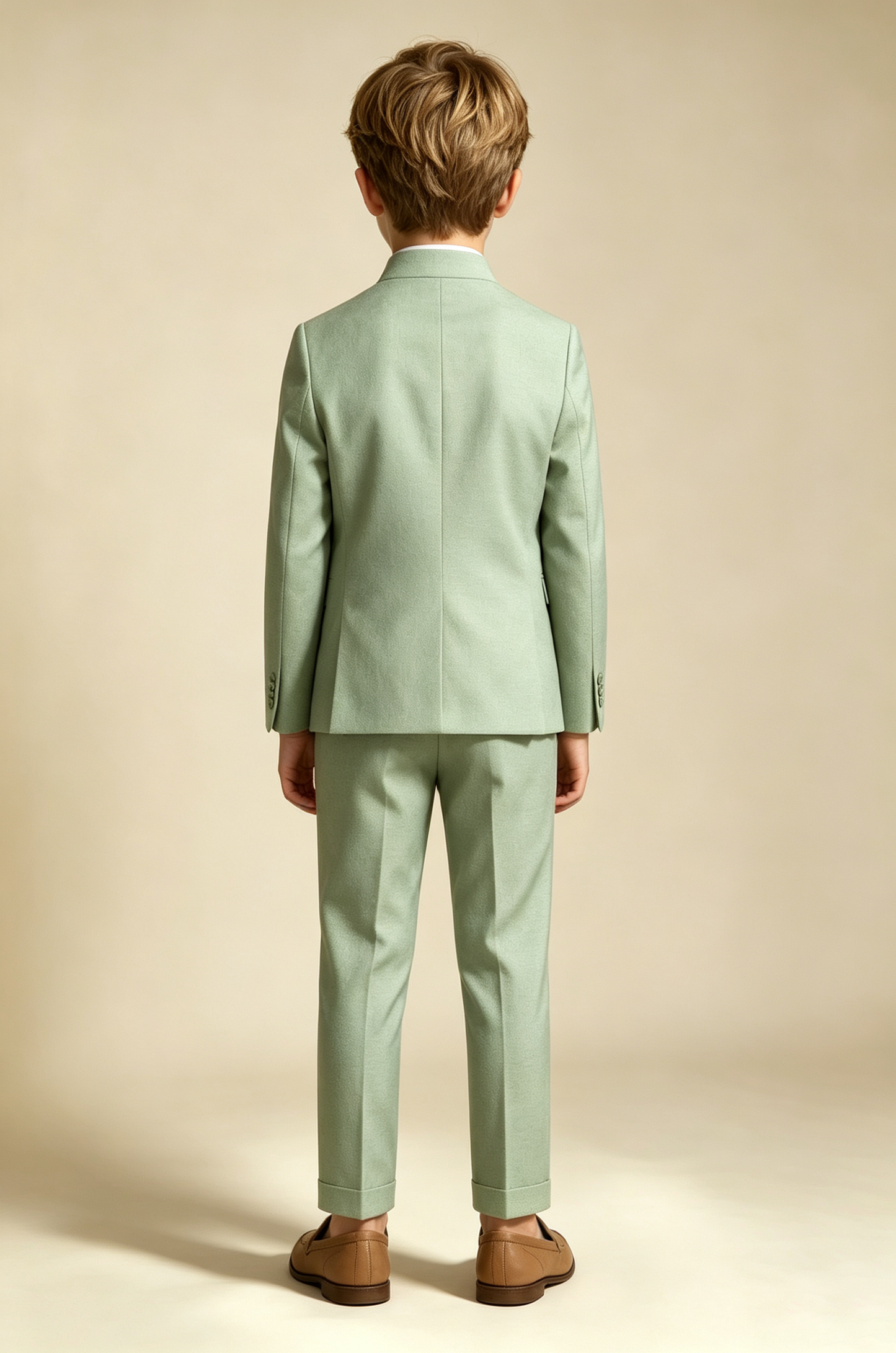 Sage Green Cotton Linen-Blend Mandarin Stand Collar Double Breasted 2-Piece Suit