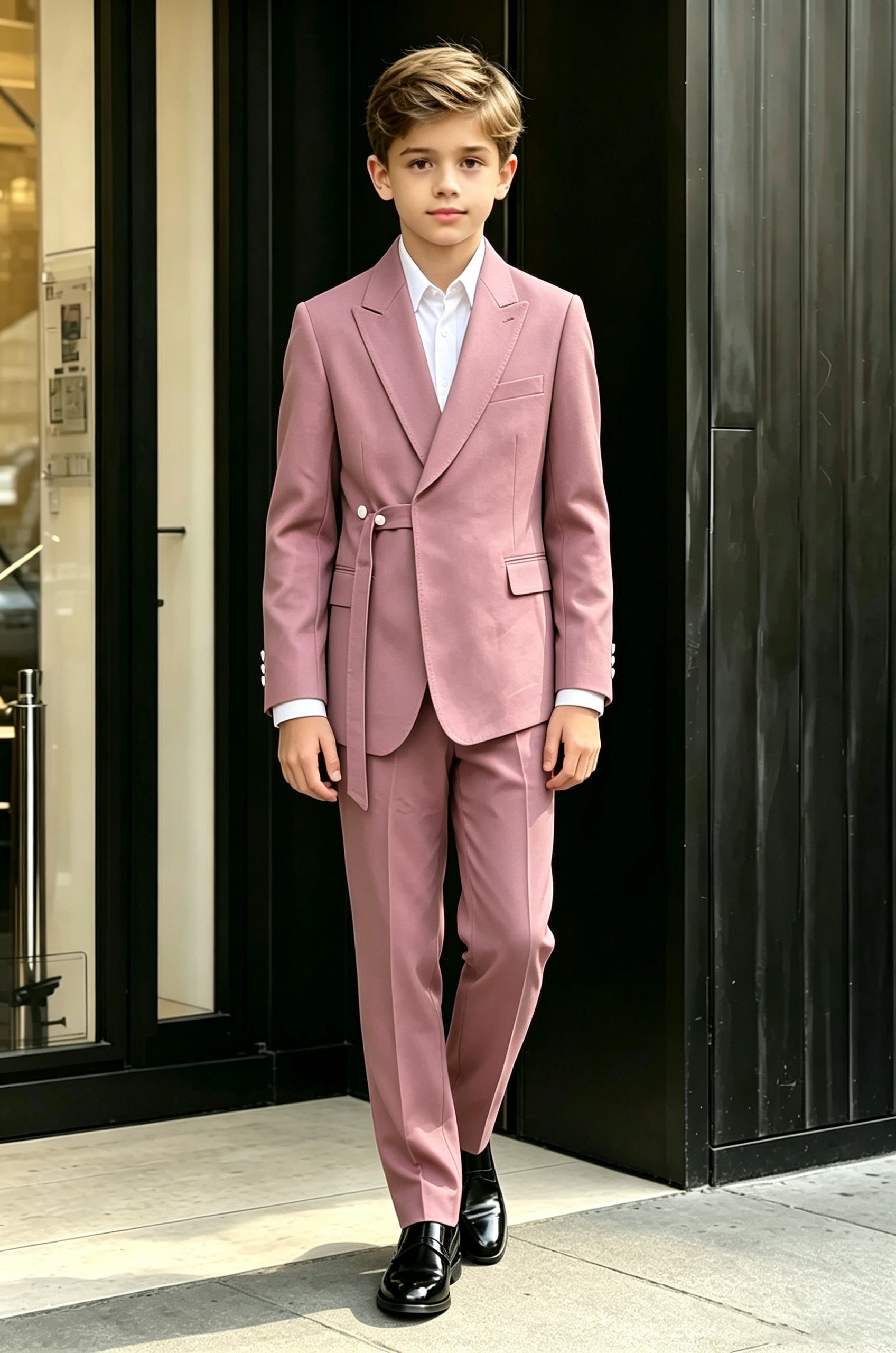 Deep Dusty Pink Cotton Linen-Blend Adjustable Side Waist Tie Buckle 2-Piece Suit