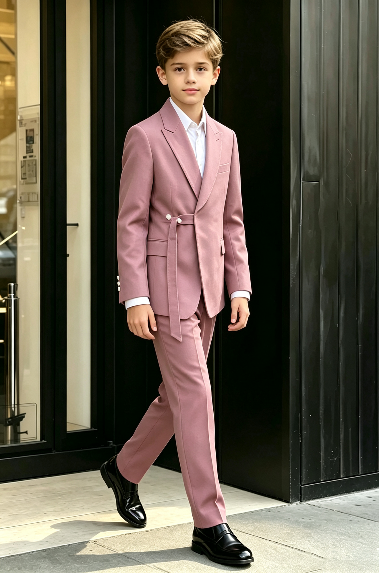Deep Dusty Pink Cotton Linen-Blend Adjustable Side Waist Tie Buckle 2-Piece Suit