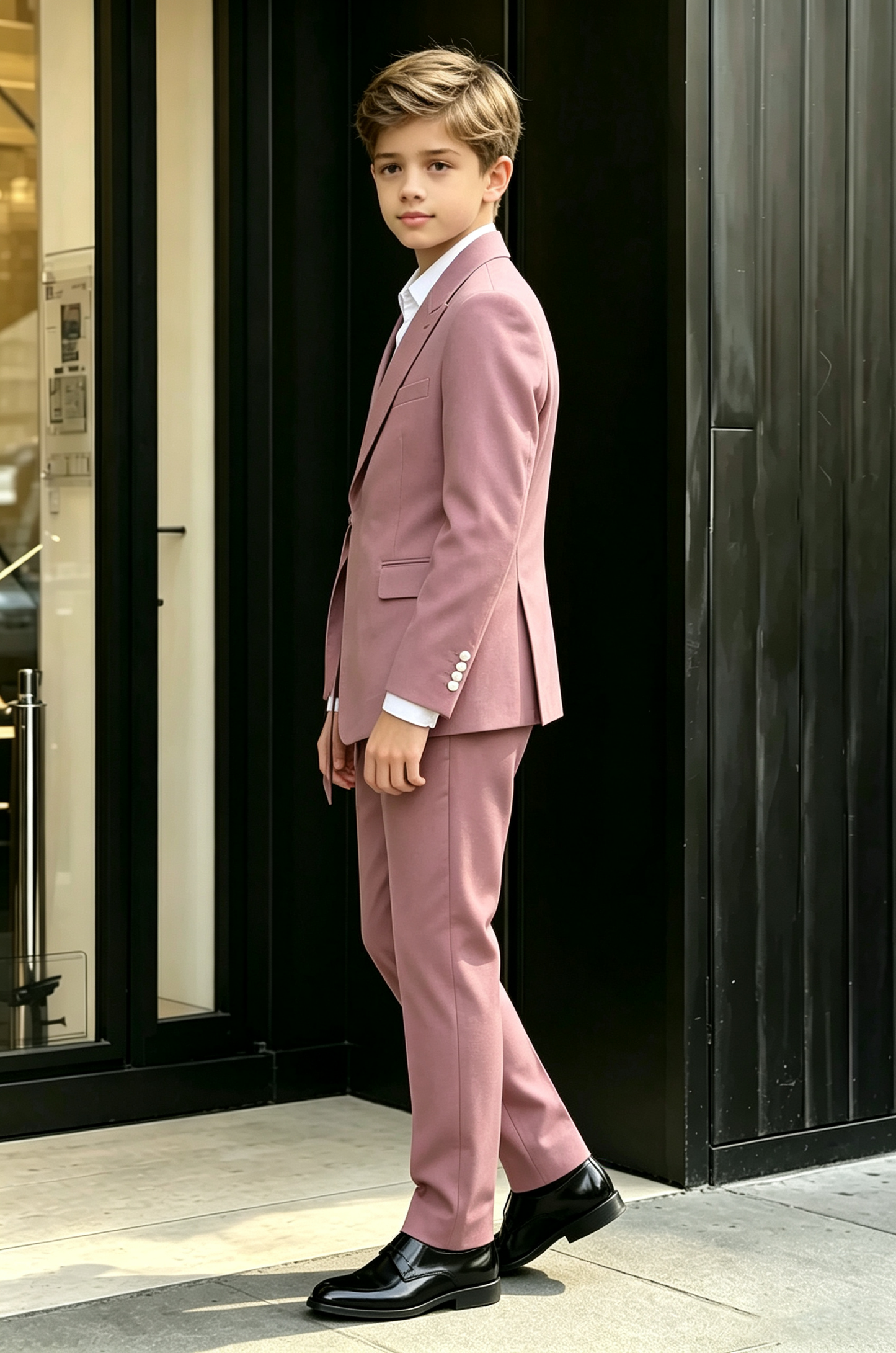 Deep Dusty Pink Cotton Linen-Blend Adjustable Side Waist Tie Buckle 2-Piece Suit