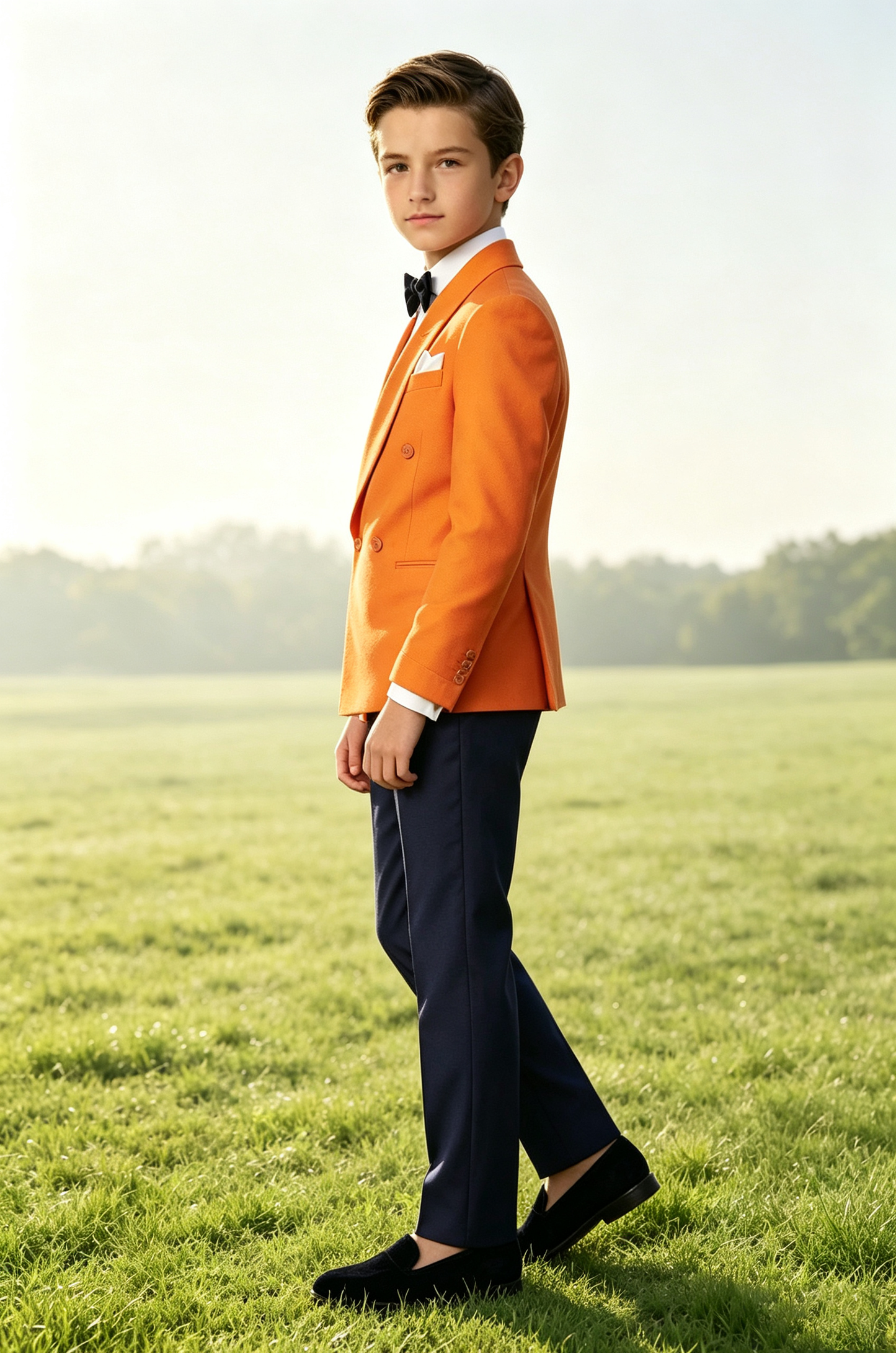 Tangerine & Navy Contrast Twill-Blend Shawl Lapel Double Breasted 2-Piece Suit