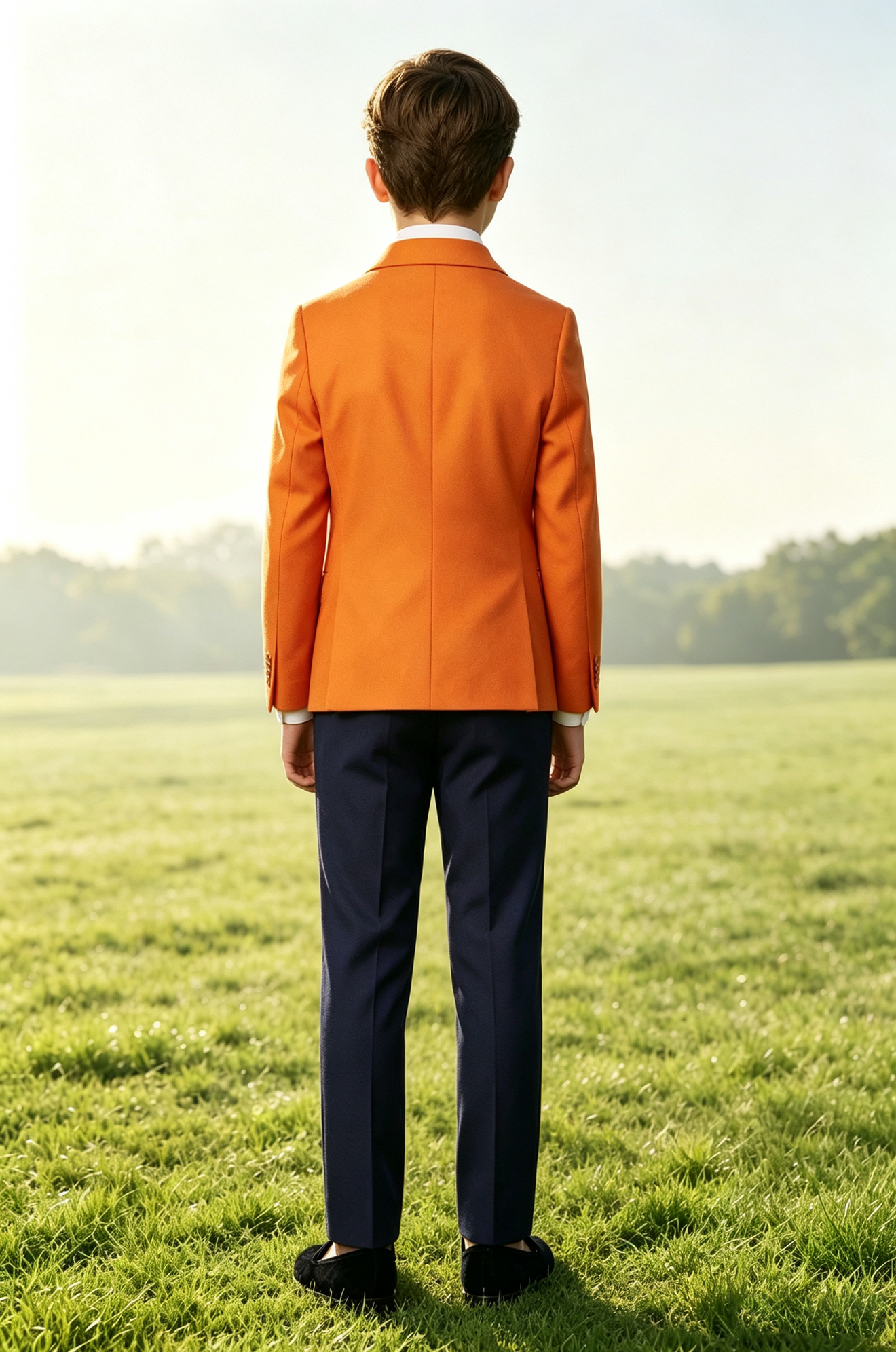 Tangerine & Navy Contrast Twill-Blend Shawl Lapel Double Breasted 2-Piece Suit