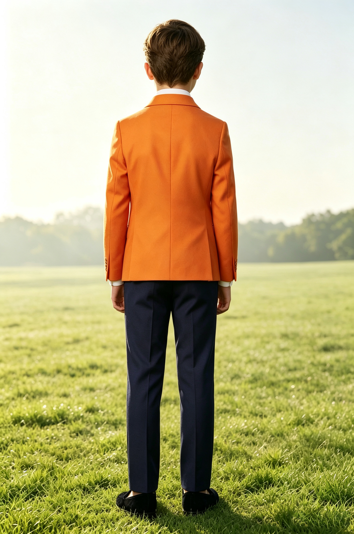 Tangerine & Navy Contrast Twill-Blend Shawl Lapel Double Breasted 2-Piece Suit