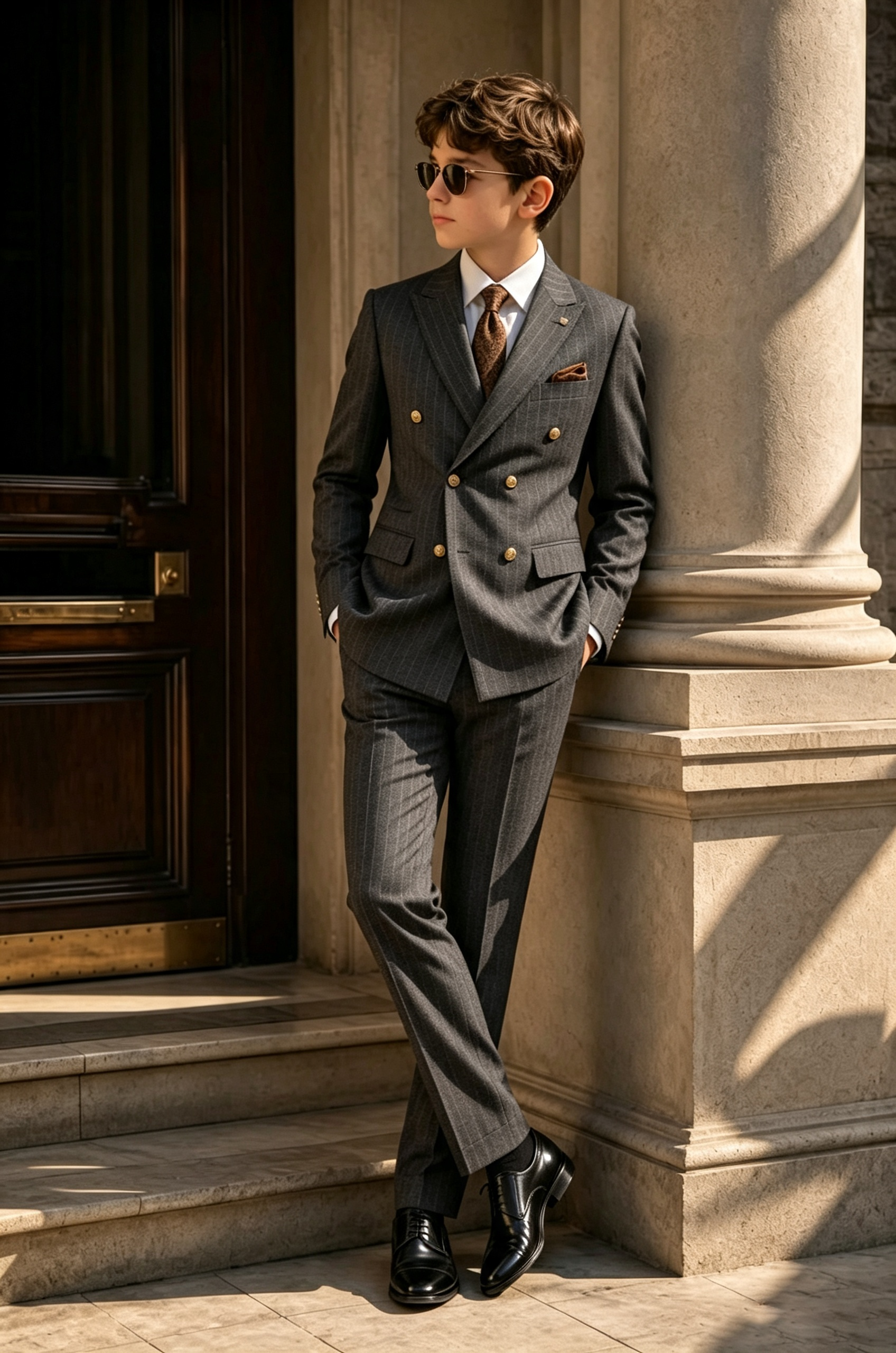 Dark Grey Pinstripe Serge Blend Double Breasted Formal Outfit 2-Piece Suit