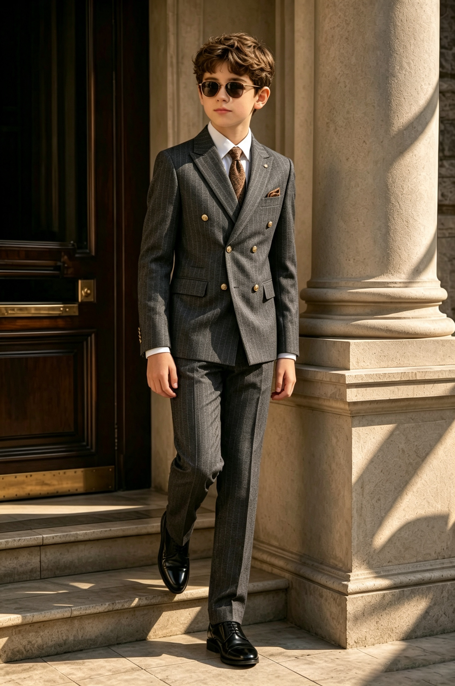 Dark Grey Pinstripe Serge Blend Double Breasted Formal Outfit 2-Piece Suit