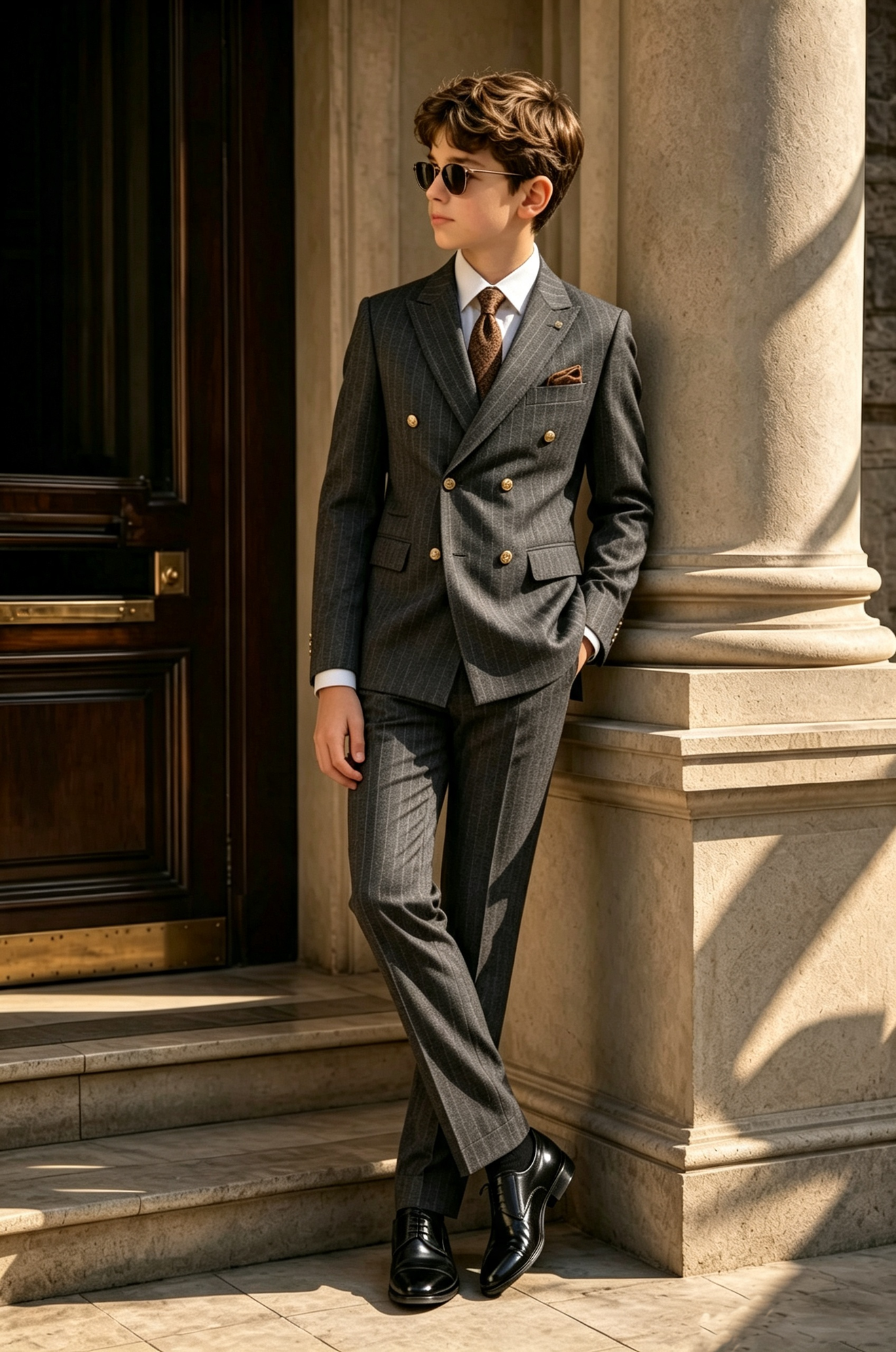 Dark Grey Pinstripe Serge Blend Double Breasted Formal Outfit 2-Piece Suit
