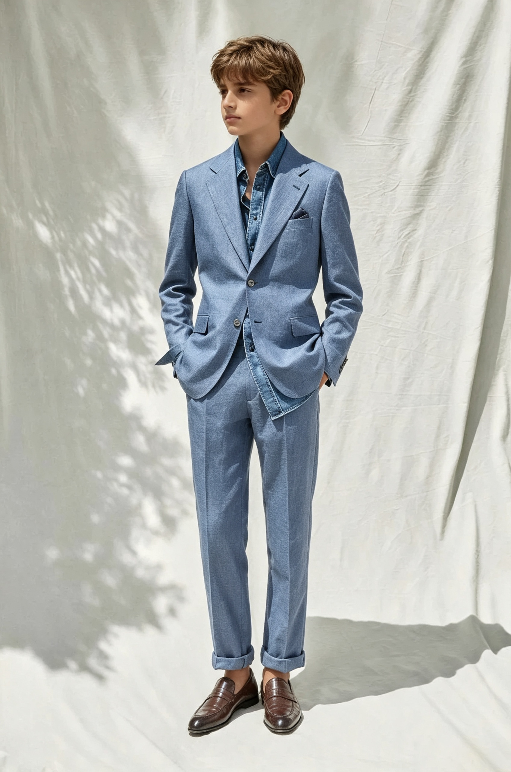 Deep Denim Blue Cotton Linen-Blend Single-Breasted 2-Piece Suit