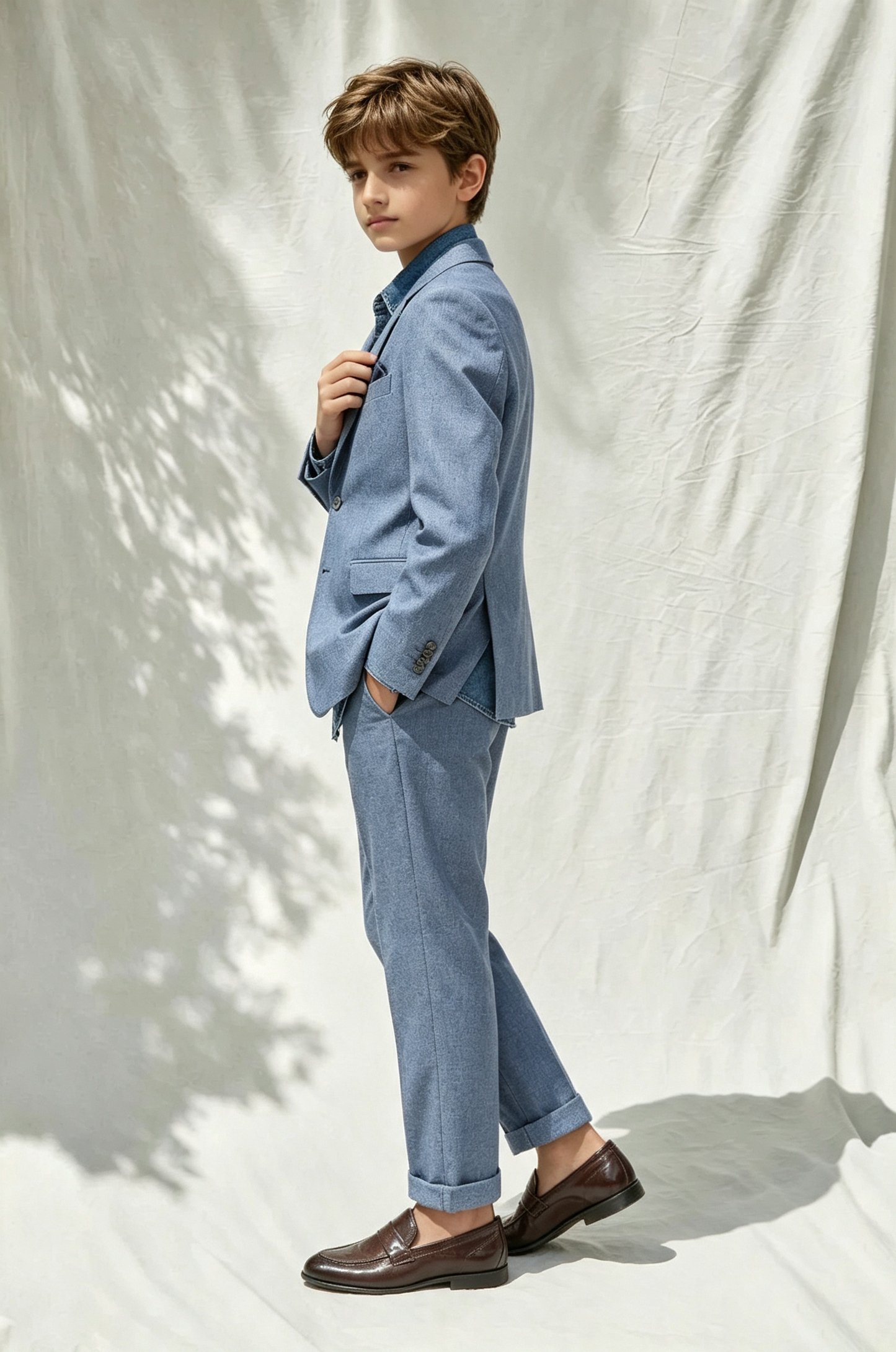 Deep Denim Blue Cotton Linen-Blend Single-Breasted 2-Piece Suit