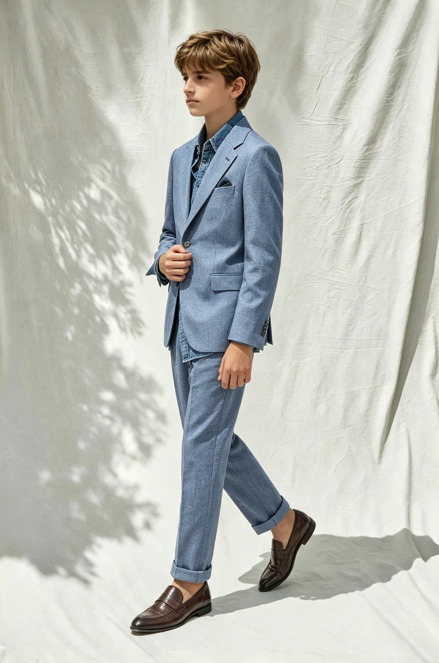 Deep Denim Blue Cotton Linen-Blend Single-Breasted 2-Piece Suit