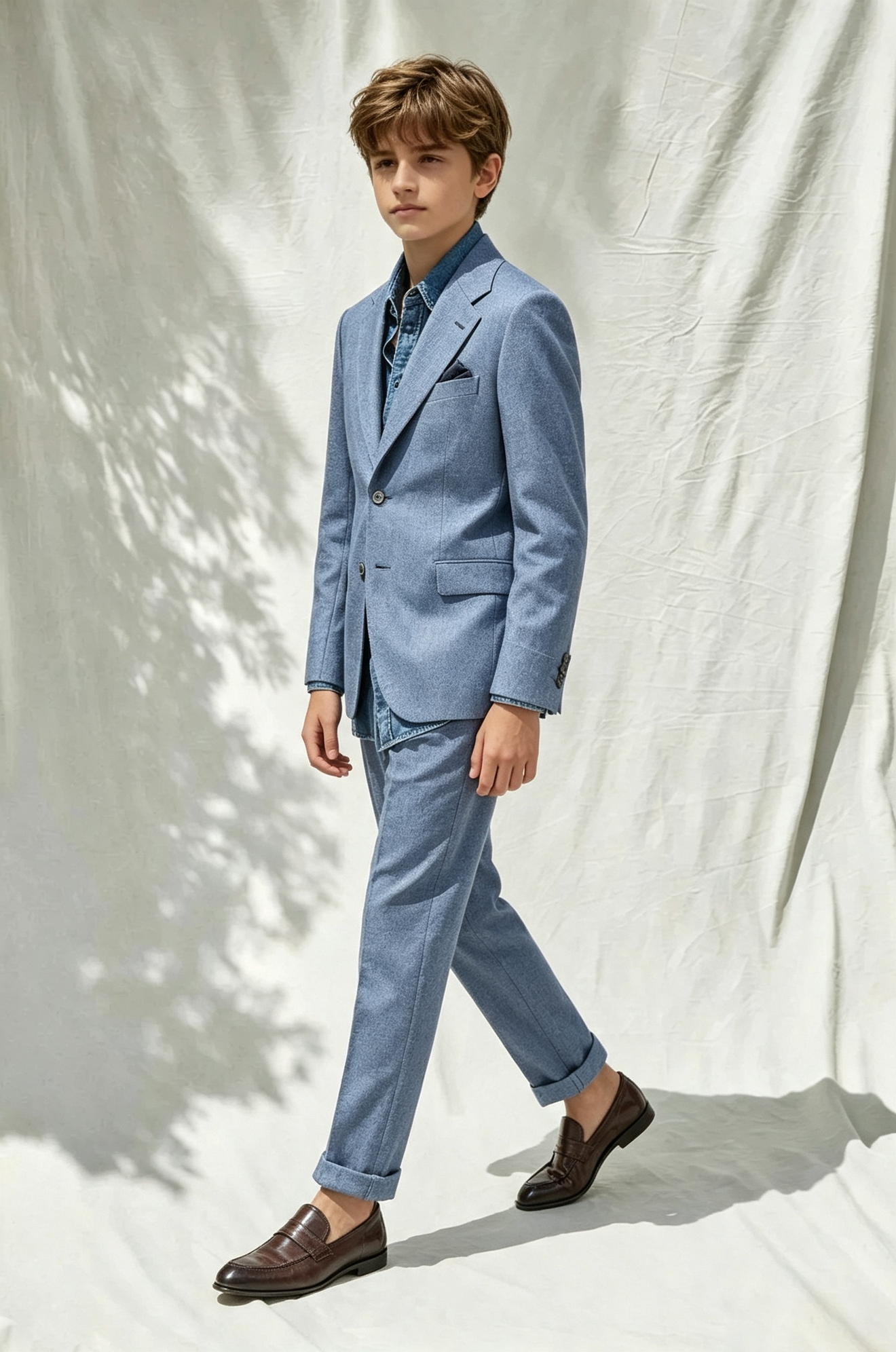 Deep Denim Blue Cotton Linen-Blend Single-Breasted 2-Piece Suit