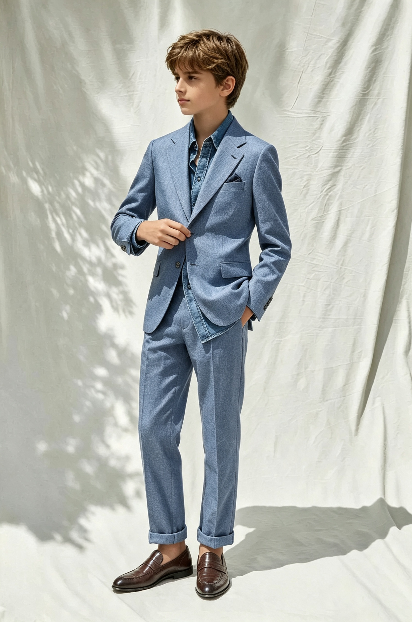 Deep Denim Blue Cotton Linen-Blend Single-Breasted 2-Piece Suit
