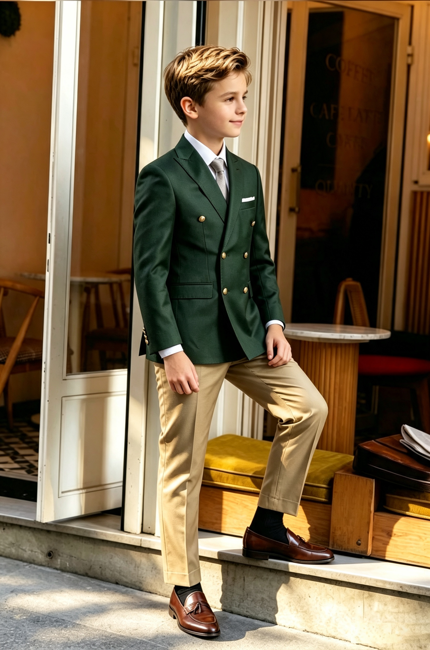 Forest Green & Khaki Trousers Double Breasted Serge-Blend 2-Piece Suit