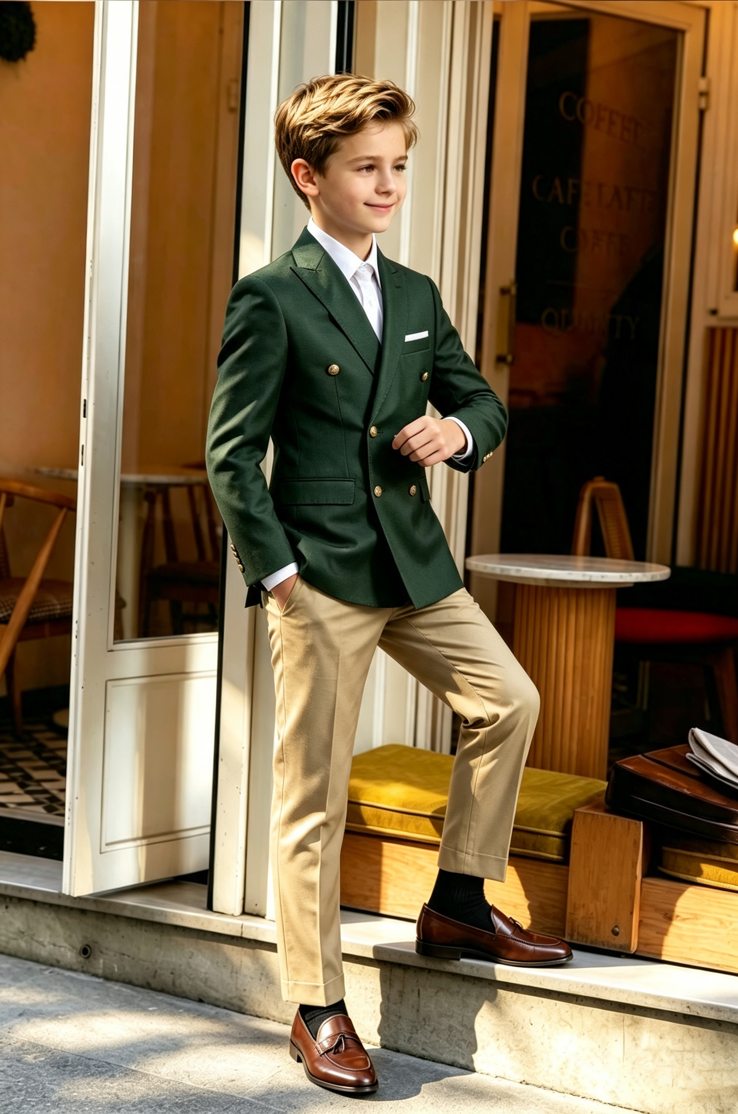 Forest Green & Khaki Trousers Double Breasted Serge-Blend 2-Piece Suit