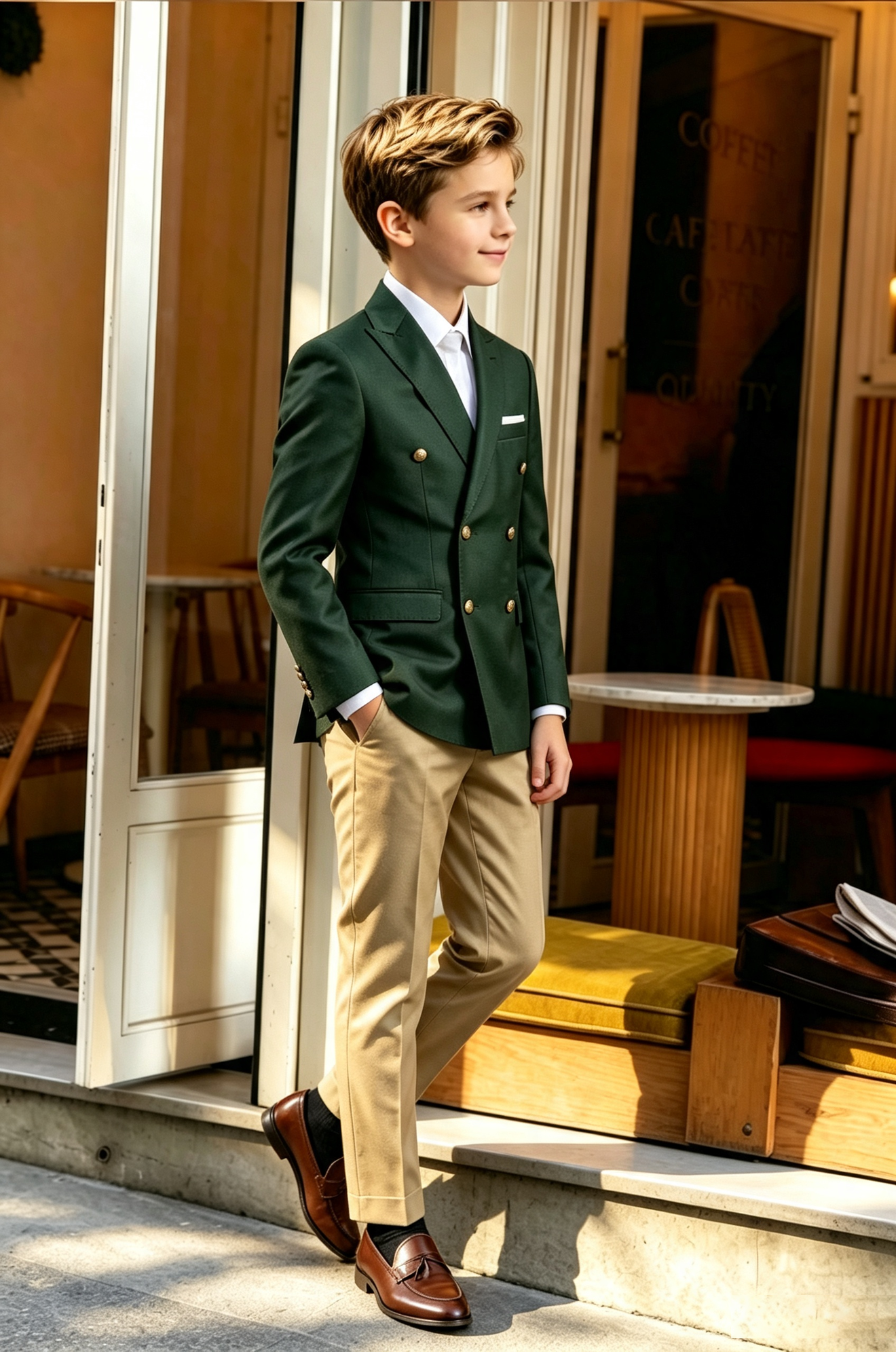 Forest Green & Khaki Trousers Double Breasted Serge-Blend 2-Piece Suit