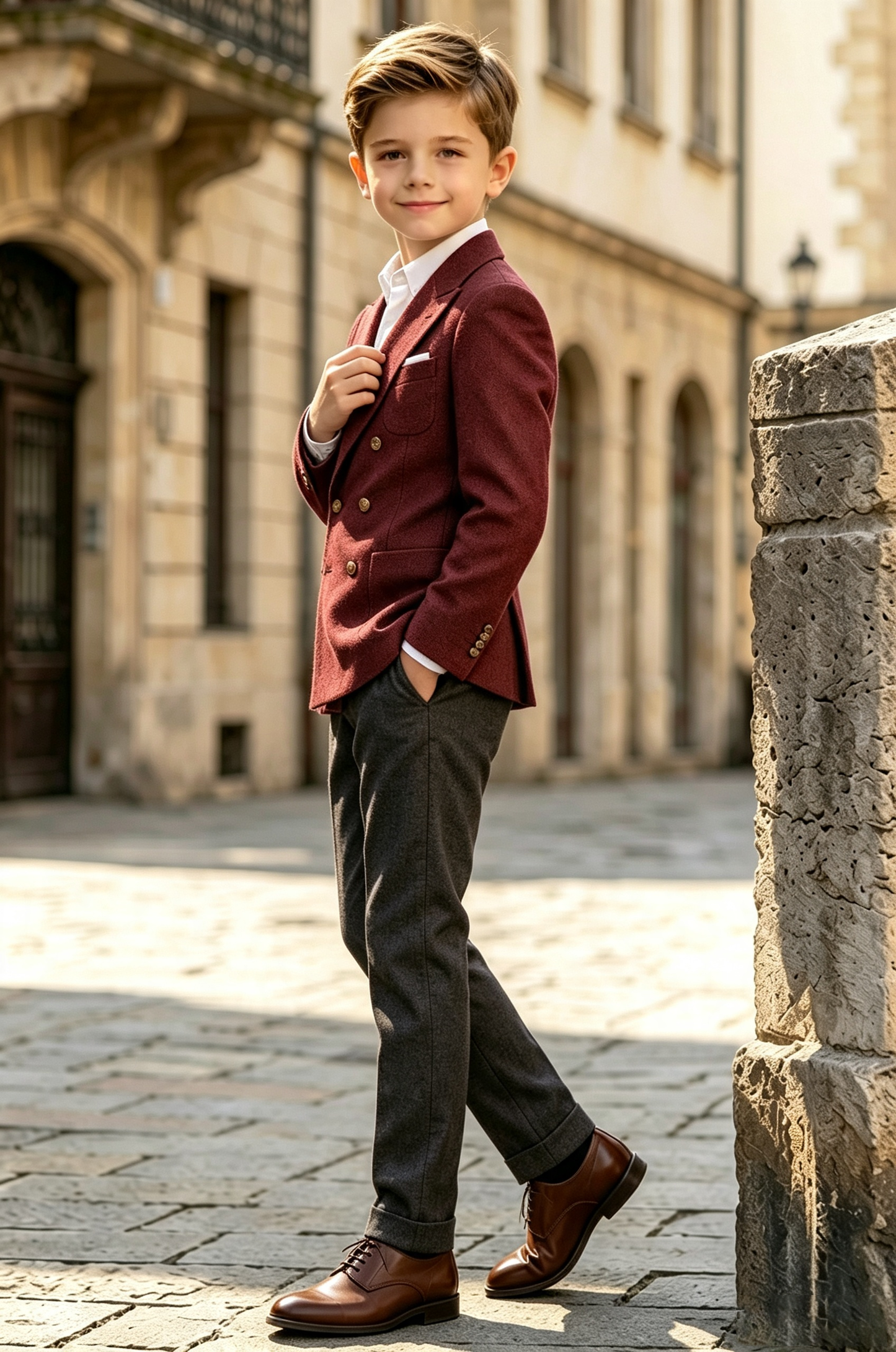 Burgundy & Dark Grey Double Breasted Herringbone Wool-Blend 2-Piece Suit