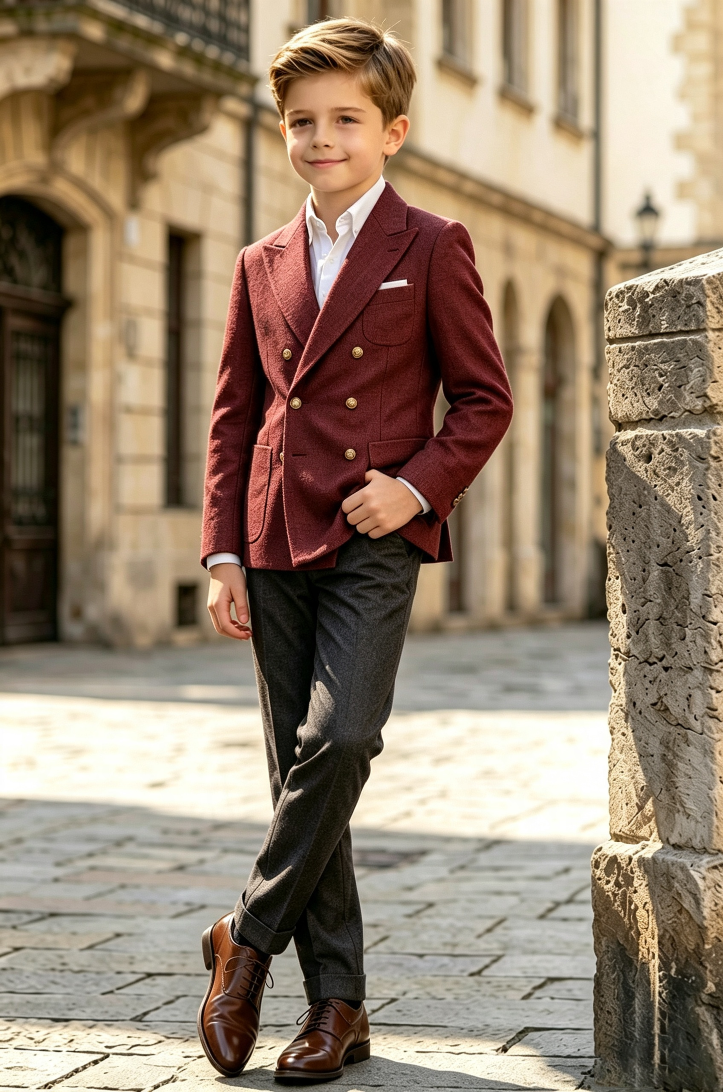 Burgundy & Dark Grey Double Breasted Herringbone Wool-Blend 2-Piece Suit