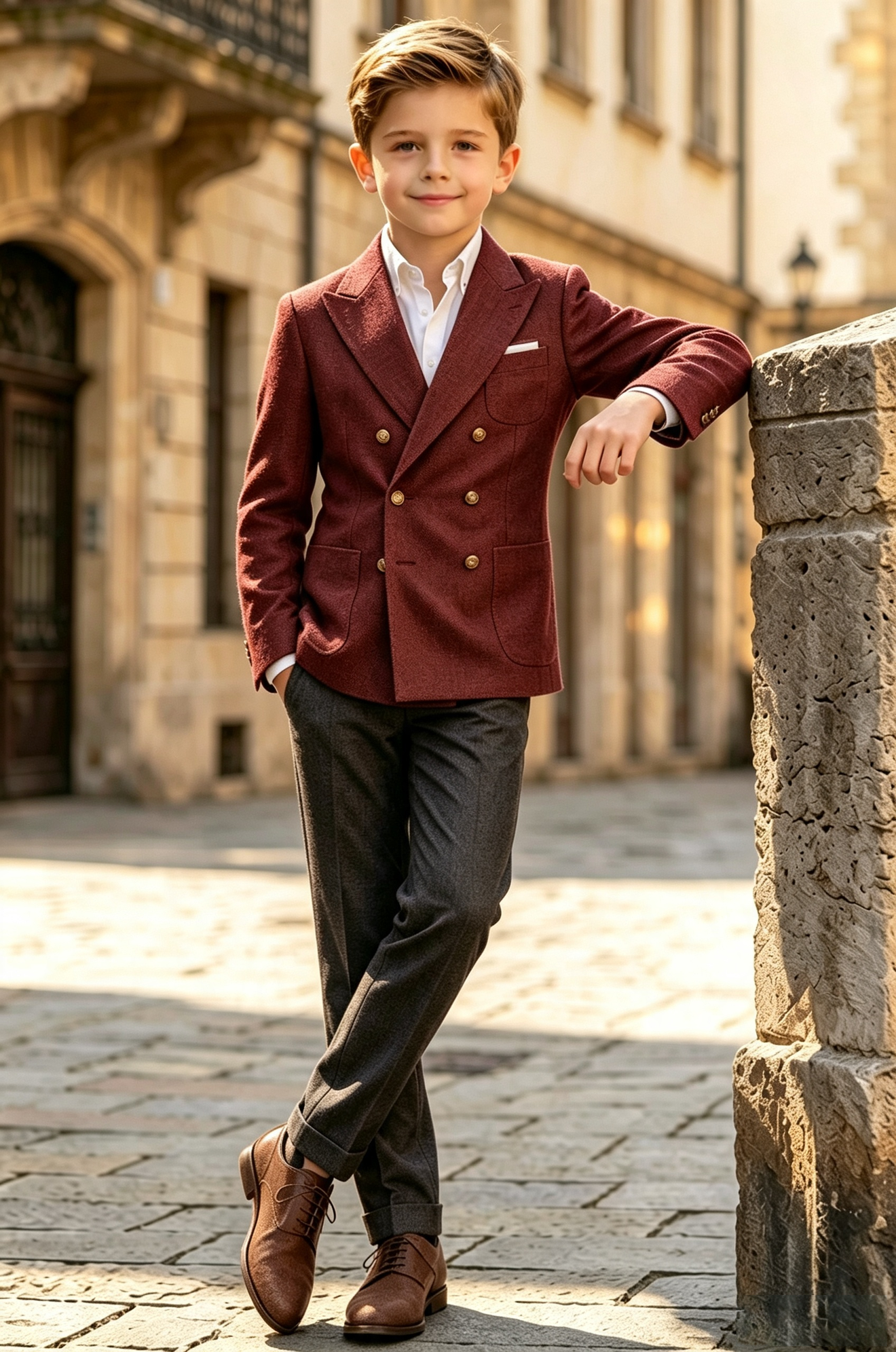 Burgundy & Dark Grey Double Breasted Herringbone Wool-Blend 2-Piece Suit