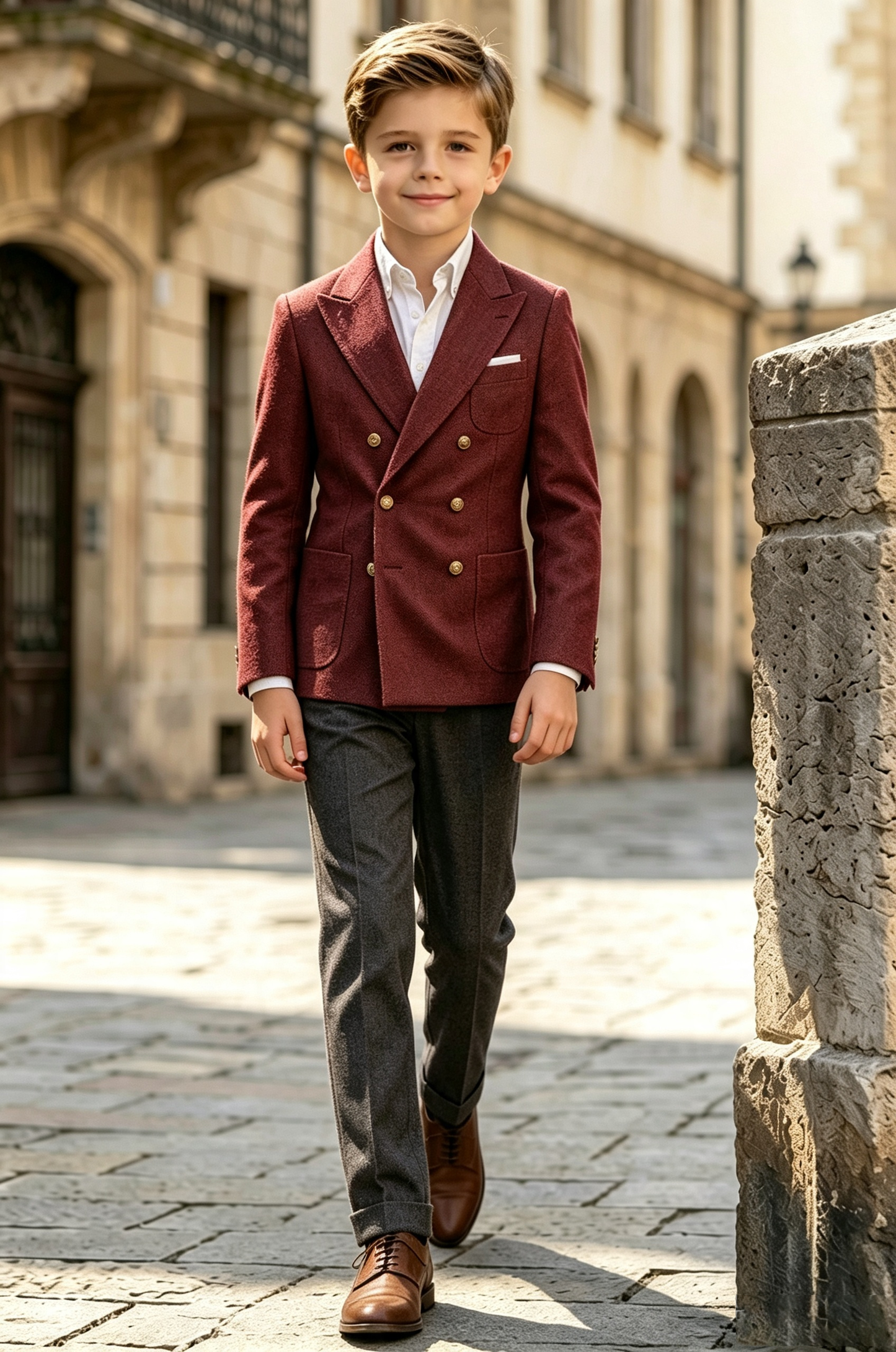 Burgundy & Dark Grey Double Breasted Herringbone Wool-Blend 2-Piece Suit