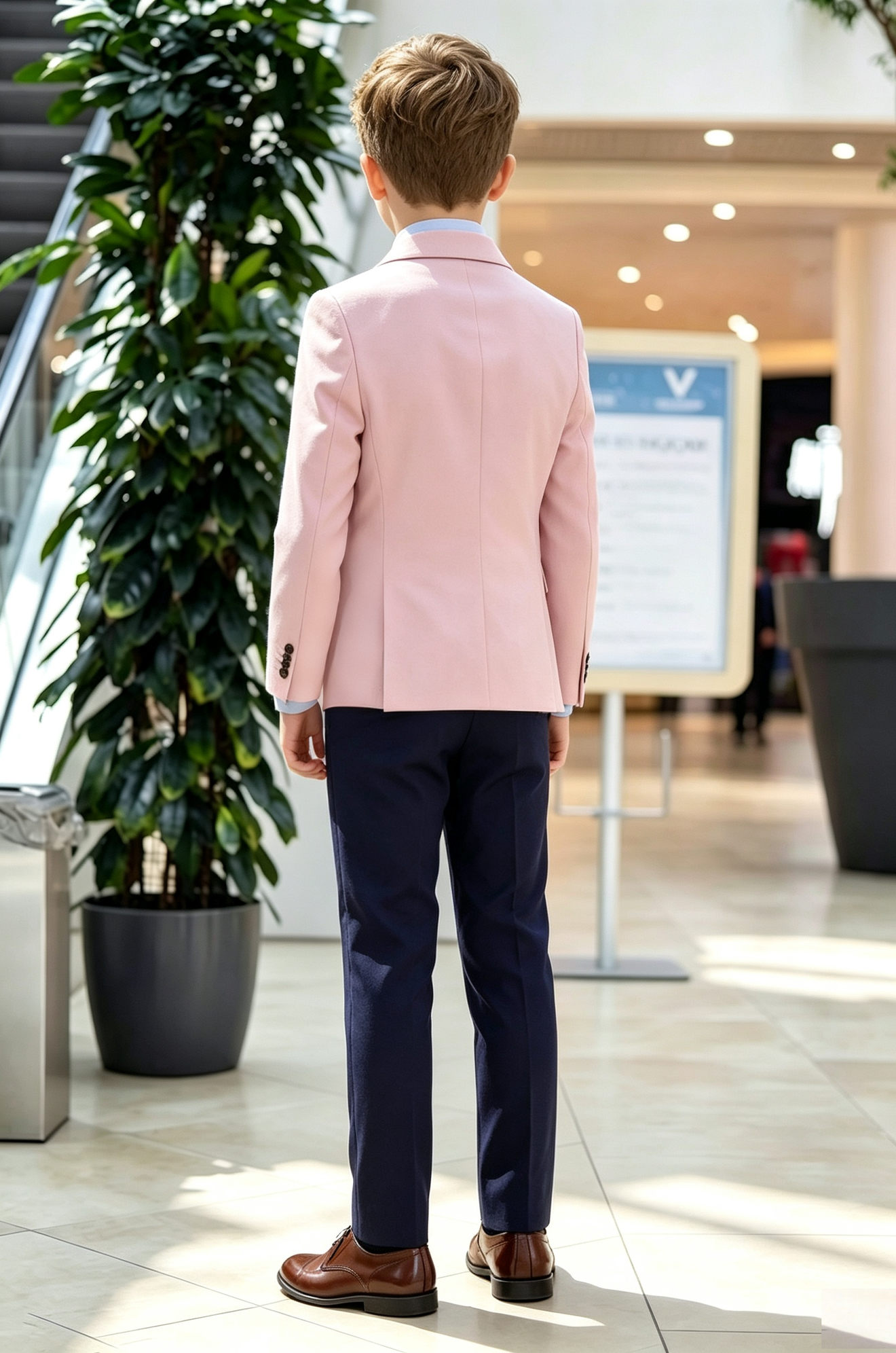 Light Pink & Navy Serge‑Blend Double‑Breasted 2‑Piece Suit