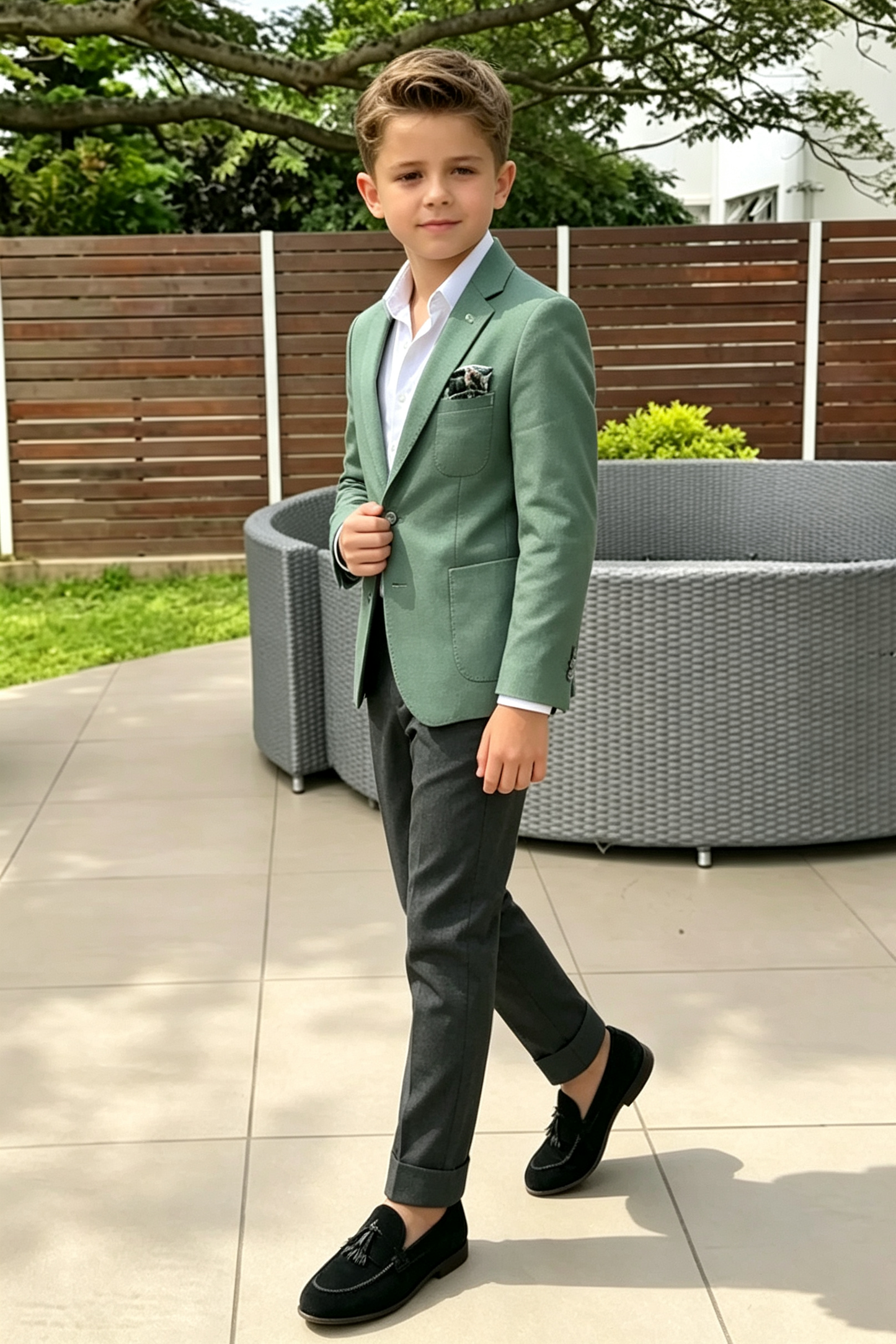 Green & Dark‑Grey Cotton‑Linen Blend Single‑Breasted 2‑Piece Suit