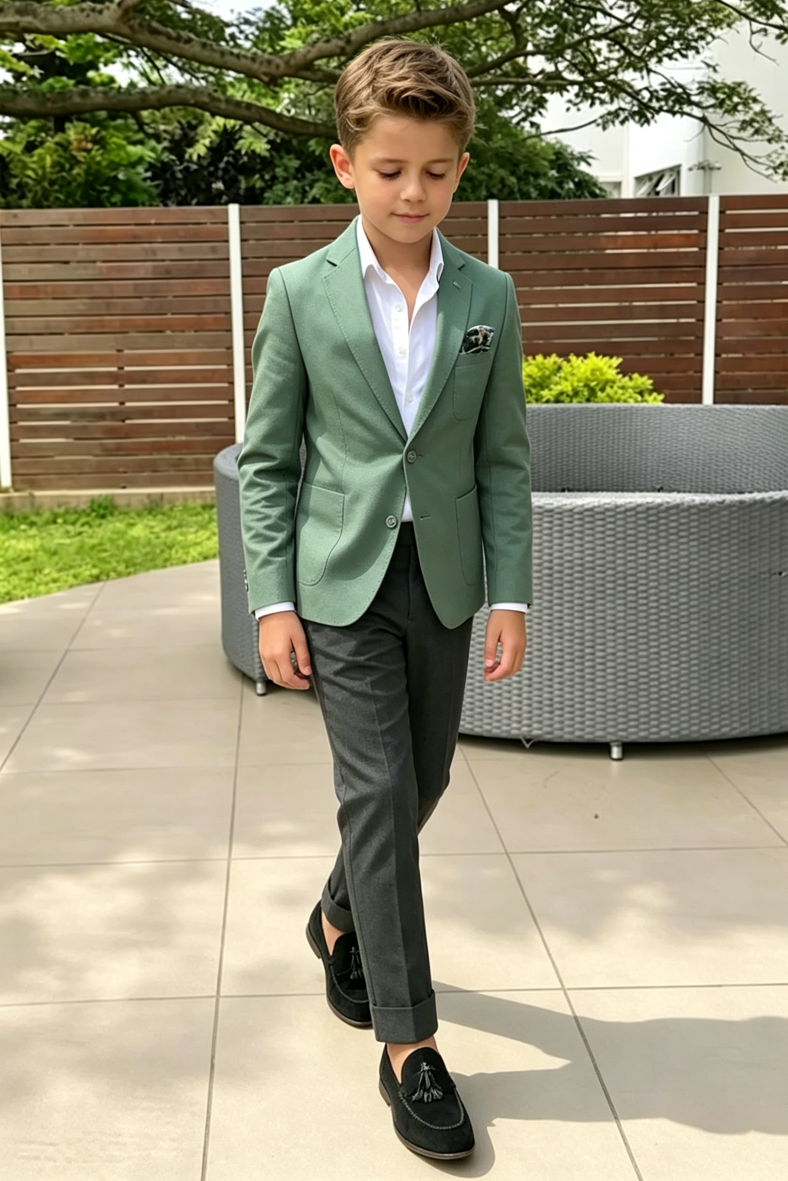 Green & Dark‑Grey Cotton‑Linen Blend Single‑Breasted 2‑Piece Suit