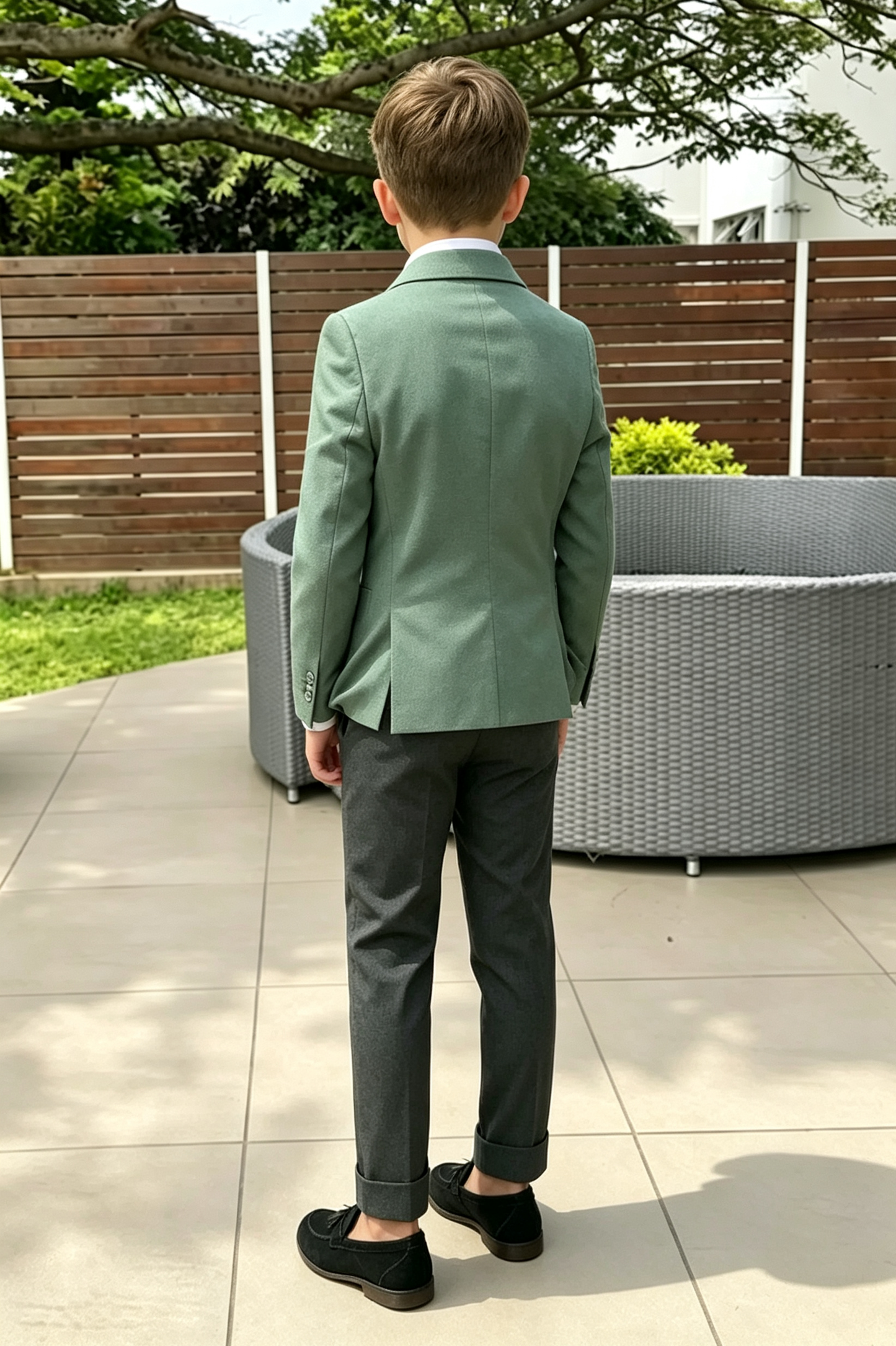 Green & Dark‑Grey Cotton‑Linen Blend Single‑Breasted 2‑Piece Suit