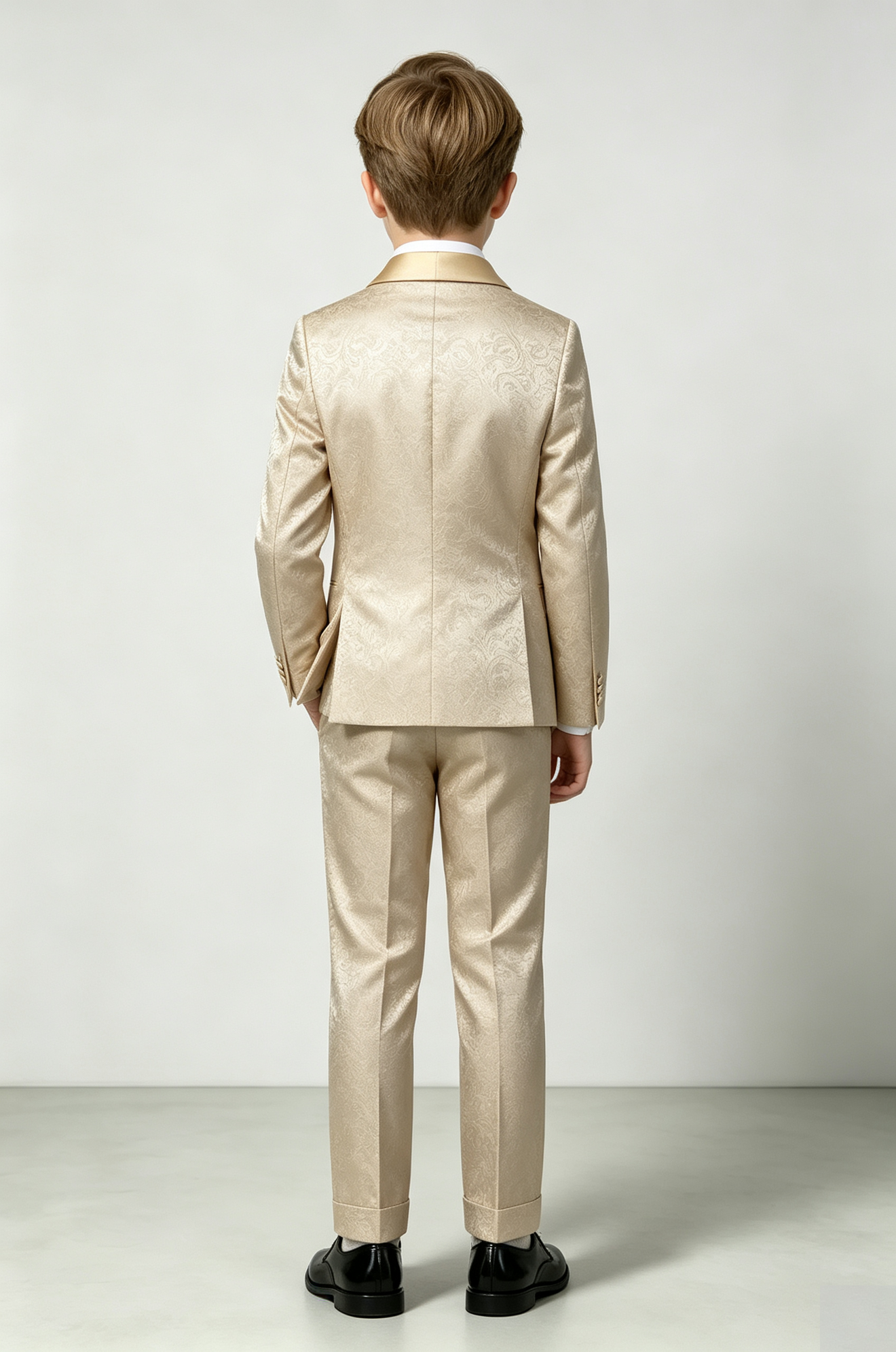 Champagne Satin Jacquard Single‑Breasted Formal Tuxedo 2‑Piece Suit