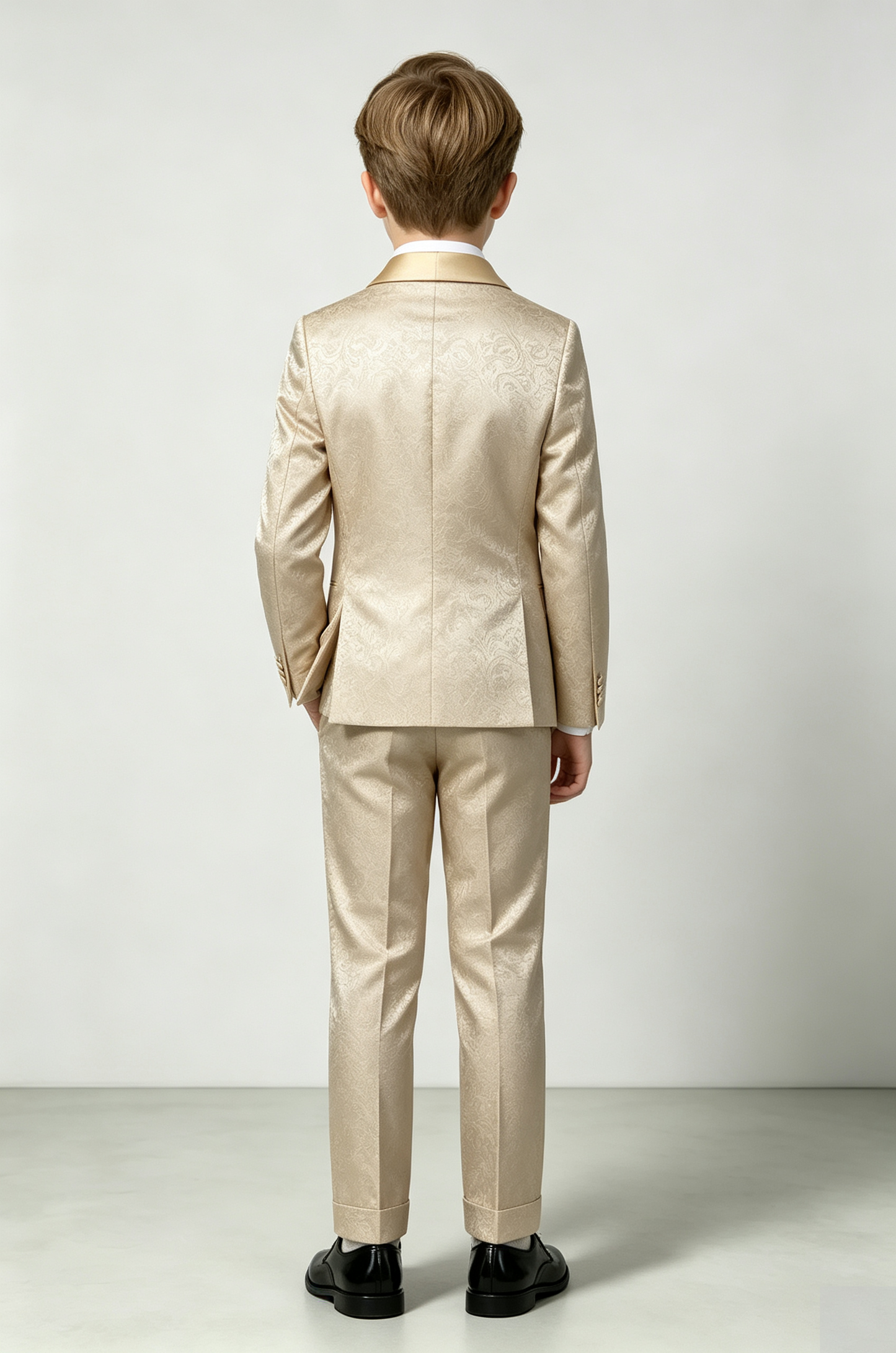 Champagne Satin Jacquard Single‑Breasted Formal Tuxedo 2‑Piece Suit