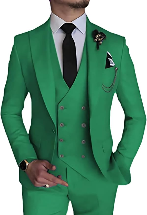 Stylish Peak Lapel Double Breasted One Button 3 Piece Men's Suit