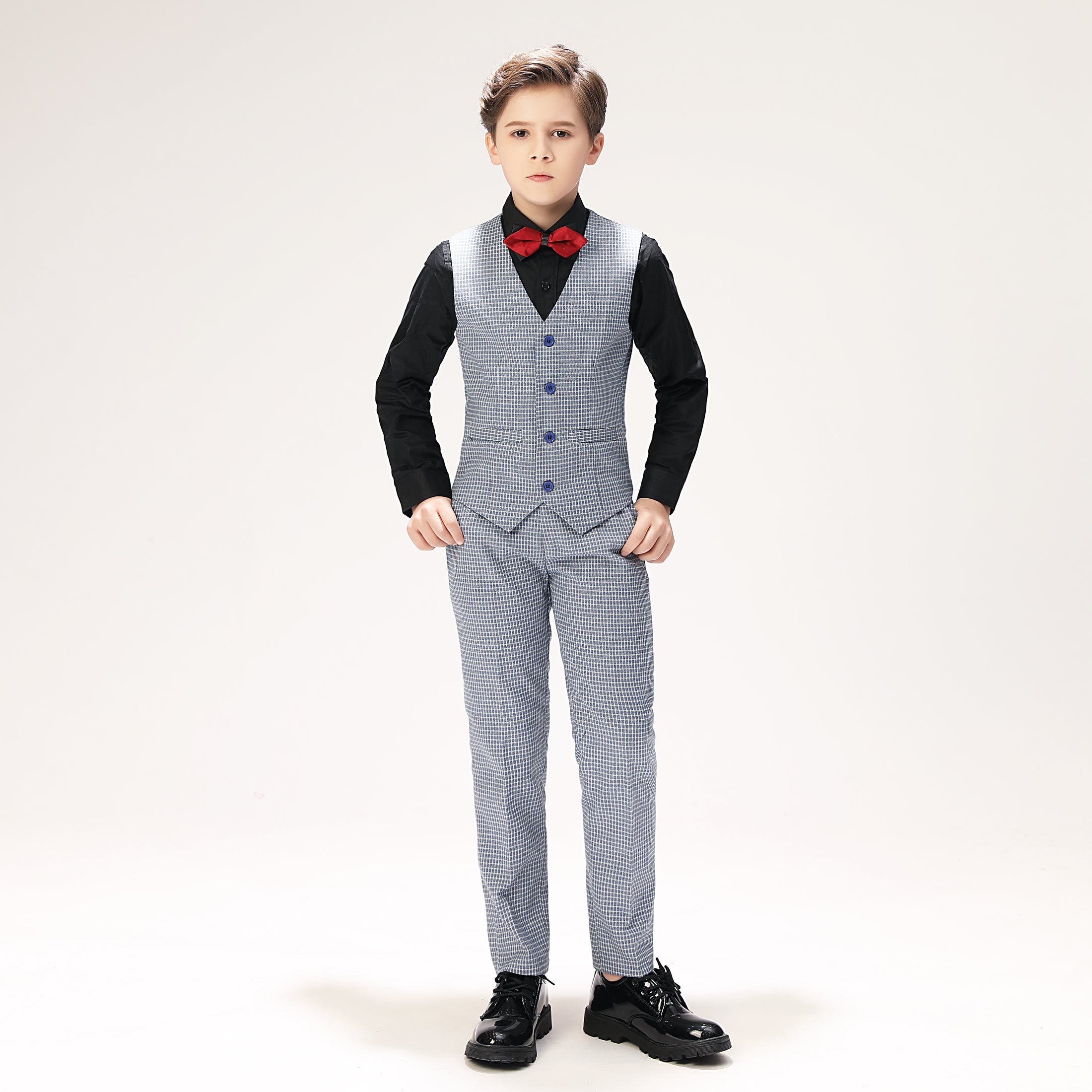 Black-and-white Plaid Elegant 5 Piece Boys Suits